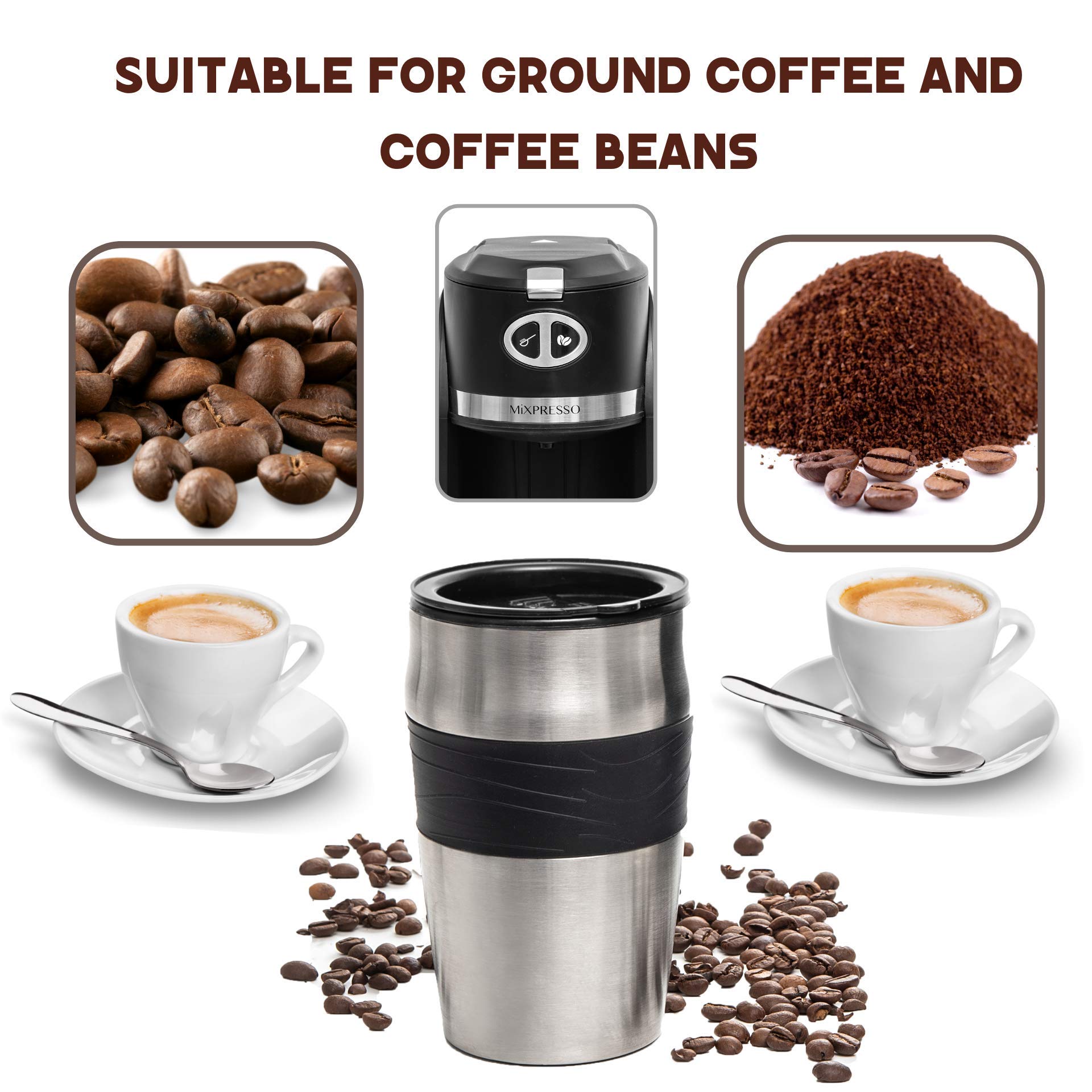 Cafetera Automática Mixpresso Negra con Molinillo Integrado y Taza de Viaje 14 Onzas