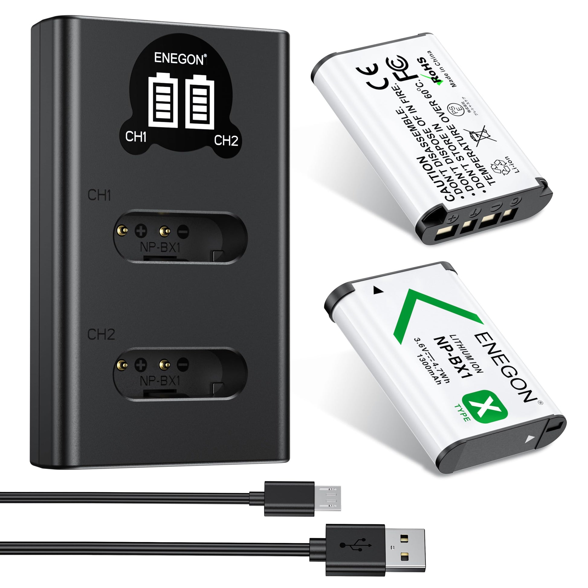 Batería de Repuesto y Cargador Rápido ENEGON para Sony ZV-1 Cyber-Shot Negra