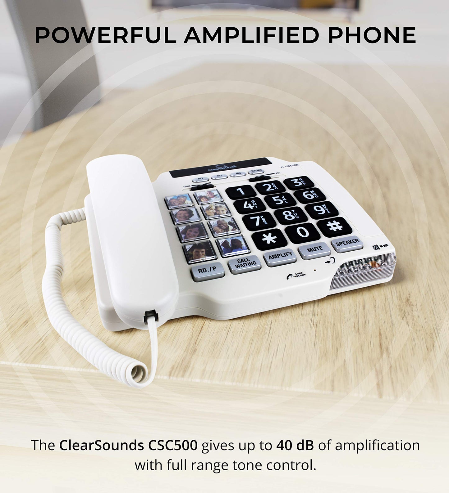 ClearSounds CSCSC500 - Teléfono Fijo Amplificado con bocina y Botones con Fotos, Color Blanco