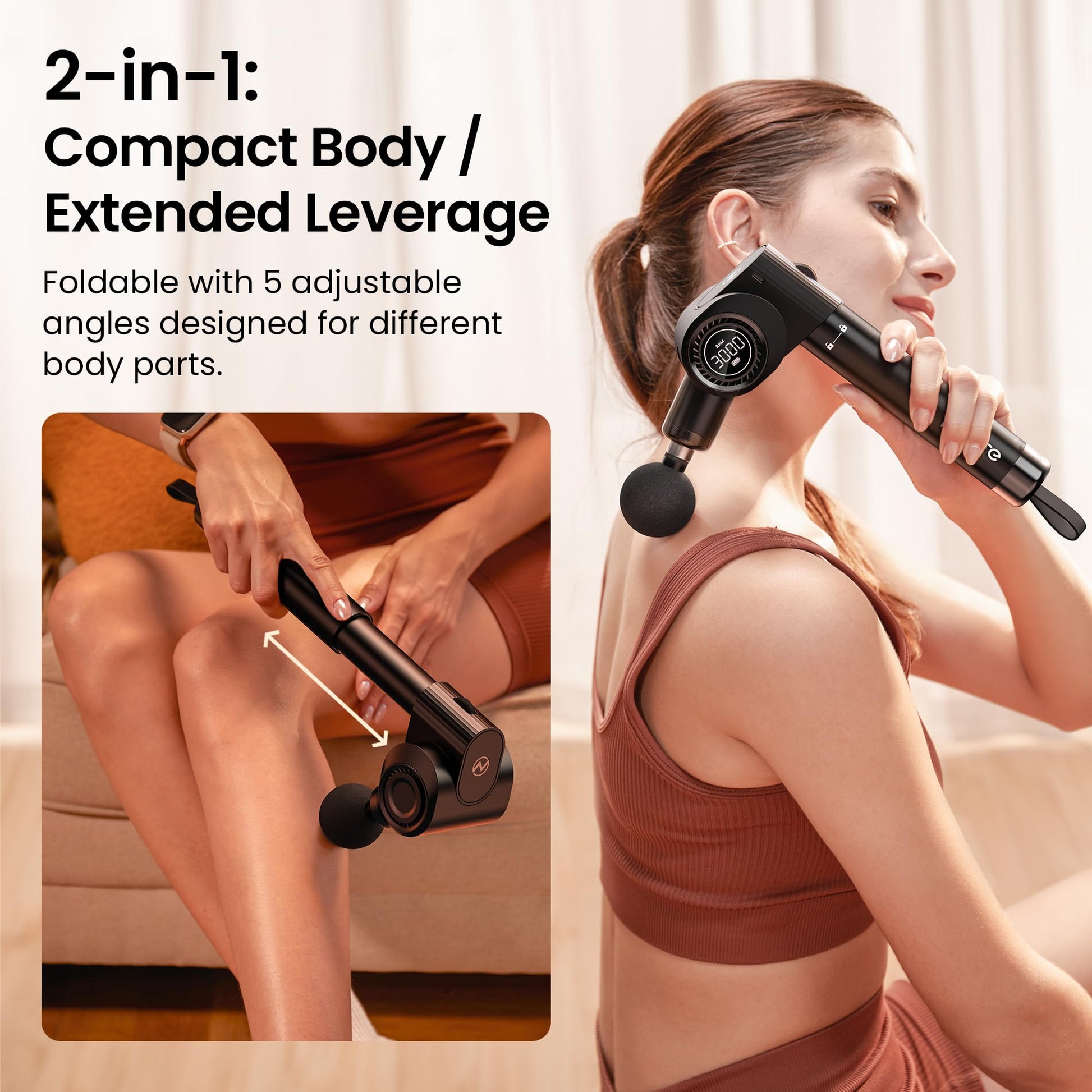 Napre Pistola de Masaje Masajeador Muscular Percusión Massage Gun Pistola Masajeadora Muscular,Espalda Cuello Hombro y relajar el cuerpo,Plegable con 5 Ángulos Ajustables,Mango de Metal de Larga Extensión,32 Velocidades,con Maletín de Transporte