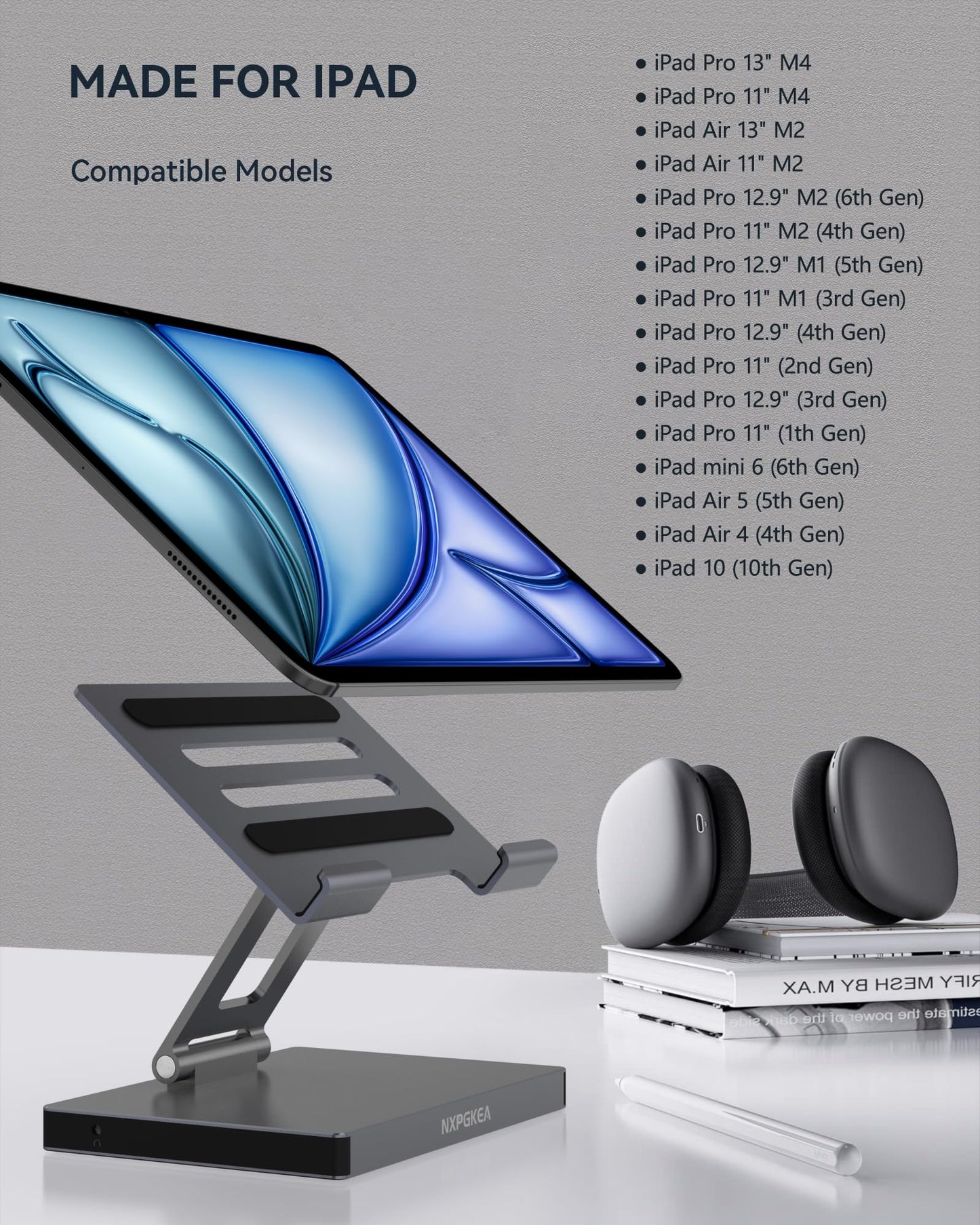 iPad Pro USB C Hub Stand, 9-in-1 Adapter for iPad Pro M4 M2 13 12.9 11 Inch Docking Station Foldable with 4K 60Hz HDMI, RJ45 Gigabit Ethernet, SD/TF Card Reader, 3 USB 3.0, 3.5 mm Audio, iPad Air