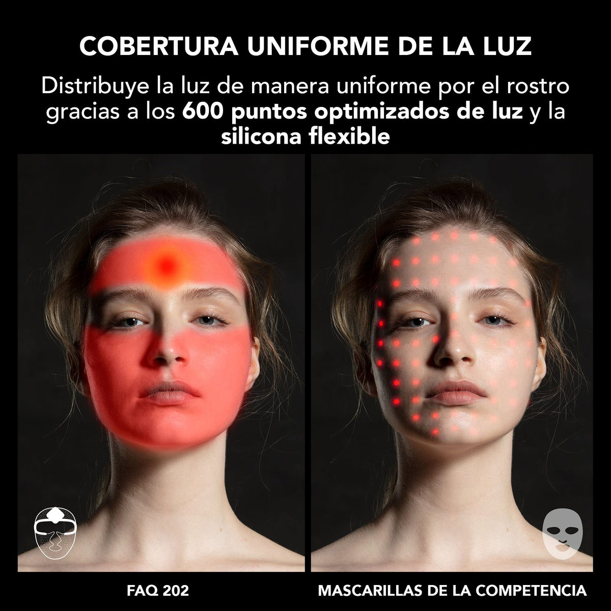 FAQ 202 Máscara facial LED inalámbrica con estuche de viaje - Cuidado antiedad con 8 ajustes - 600 puntos de luz para el tratamiento dirigido y el cuidado facial - Pack de viaje, ligero y duradero
