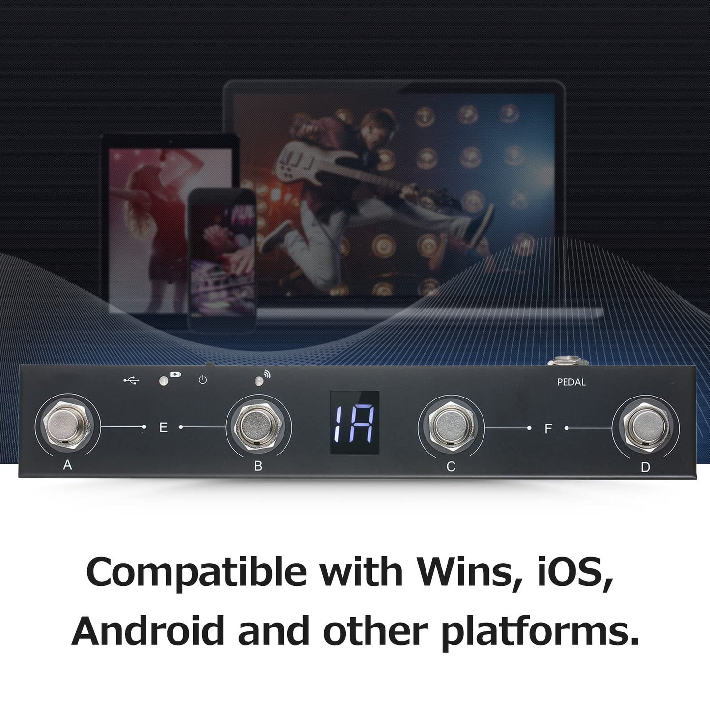 BHCASE midi controller, Controlador MIDI inalámbrico recargable 4 botones Controlador de pie MIDI portátil Control de la aplicación del pedal,midi controller