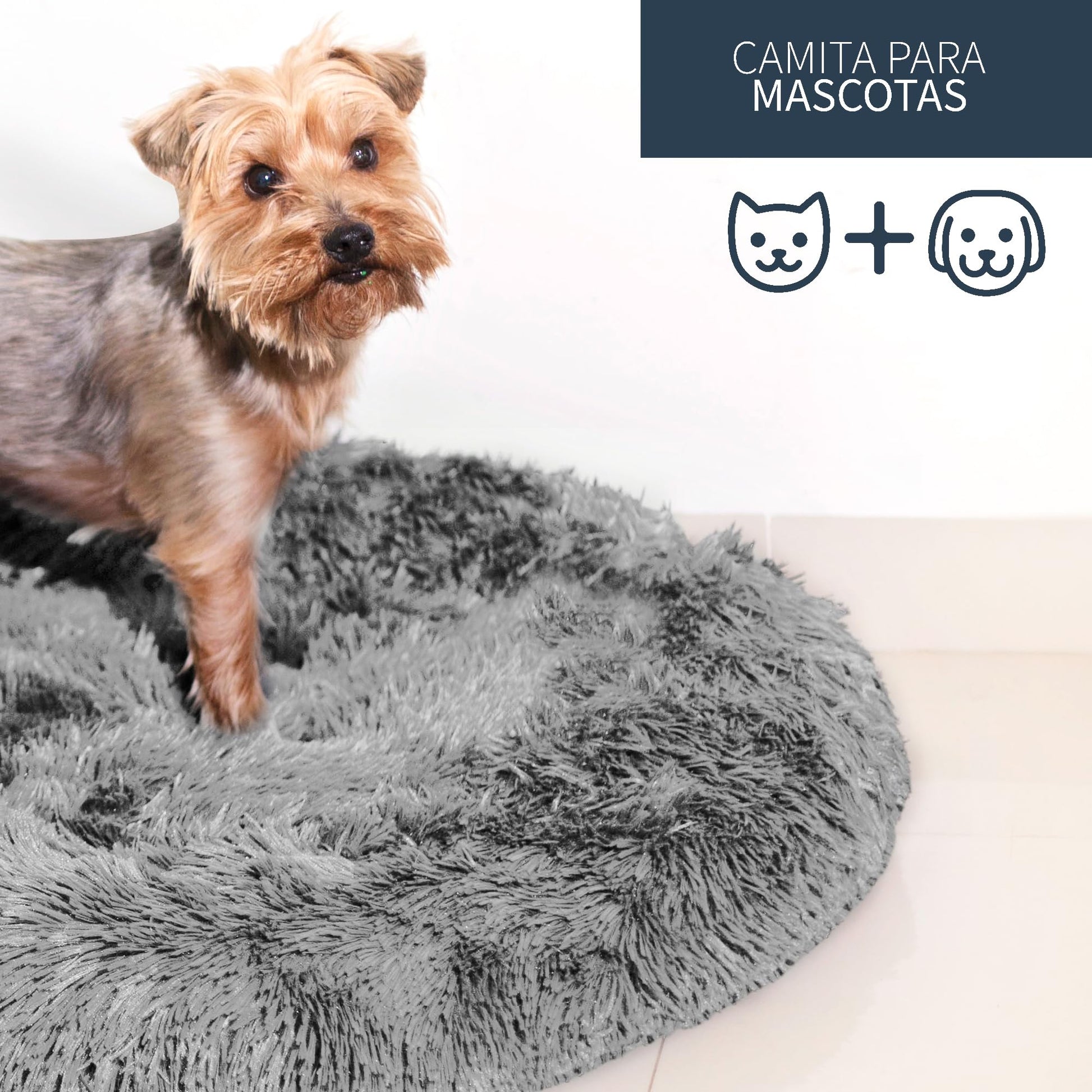 Cama para Mascotas PET TO BED Light Grey Redonda Esponjosa y Cómoda Antiestrés Tamaño Pequeño