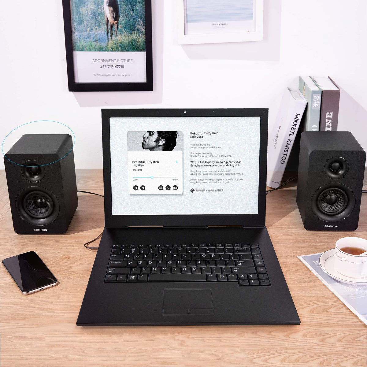 Altavoces de Estantería Sanyun Negro Bluetooth 5.0 con Unidad de Fibra de Carbono para Juegos de Monitor de Computadora
