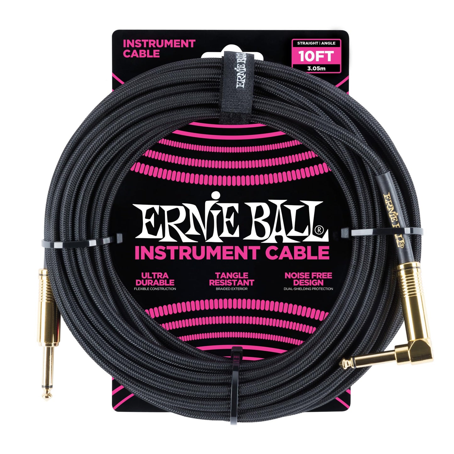 Cable Trenzado para Instrumentos Ernie Ball Negro 3 m Recto Acodado