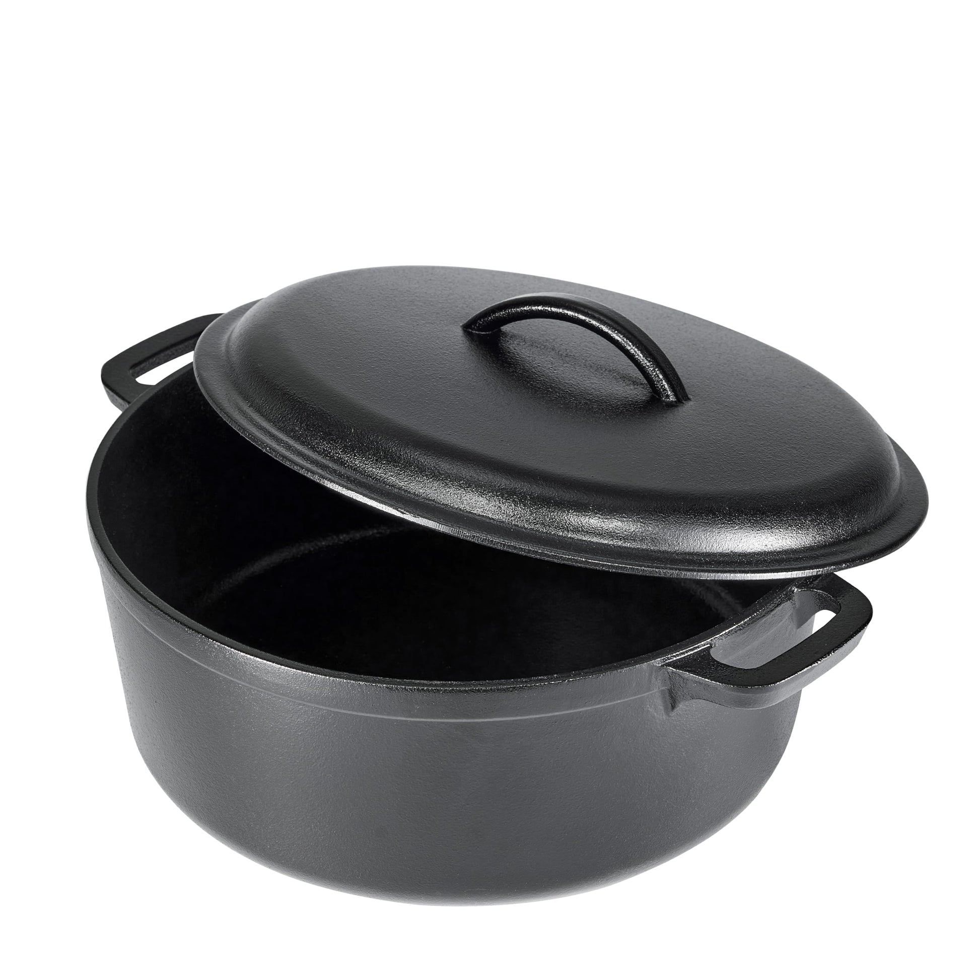 Amazon Basics - Olla holandesa de hierro fundido presazonada con tapa y asas dobles, 7 cuartos de galón