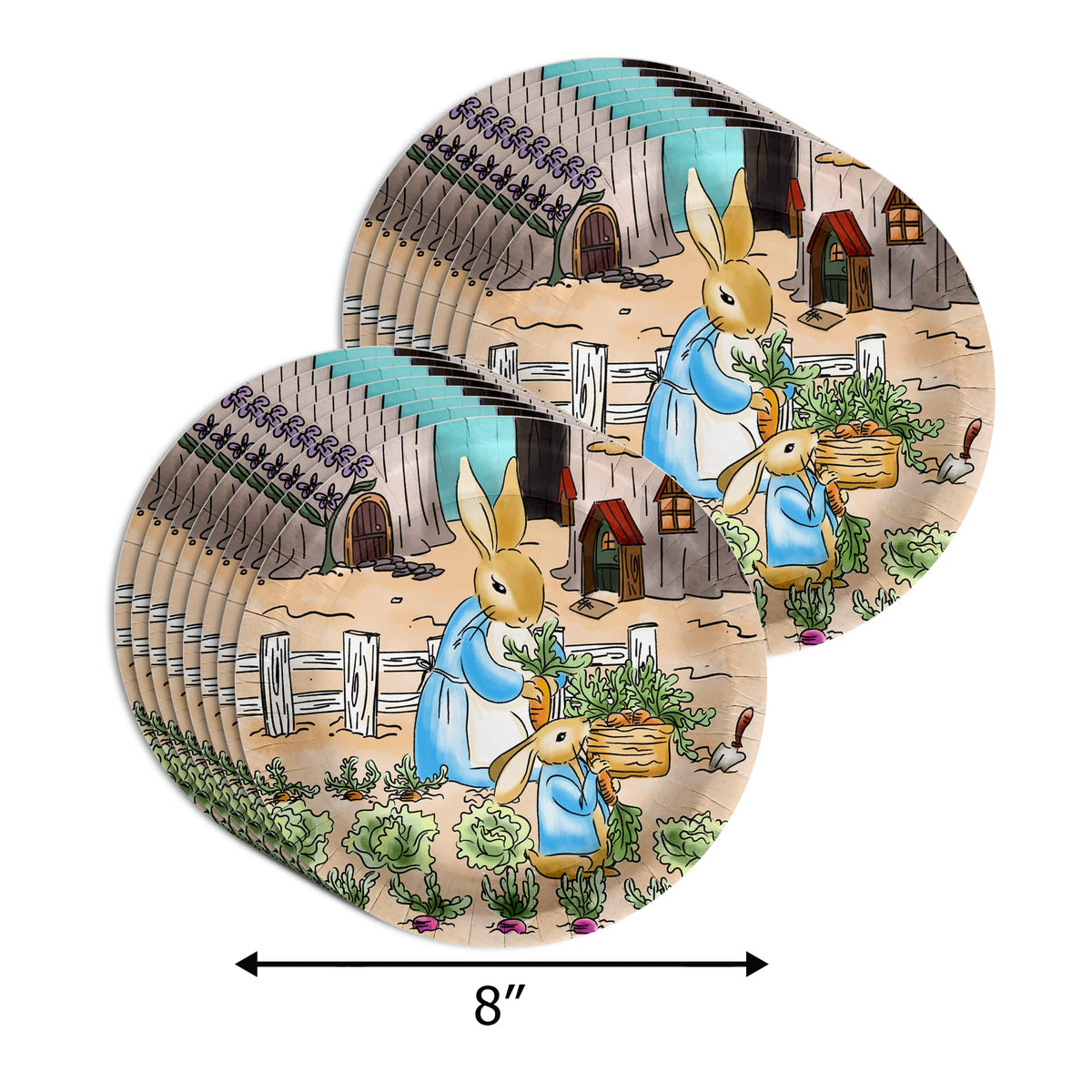 Peter Rabbit - Suministros para fiesta de baby shower para niña, 64 piezas, juego de vajilla de primavera para baby shower, incluye platos grandes de 9 pulgadas y platos de papel de postre de 8