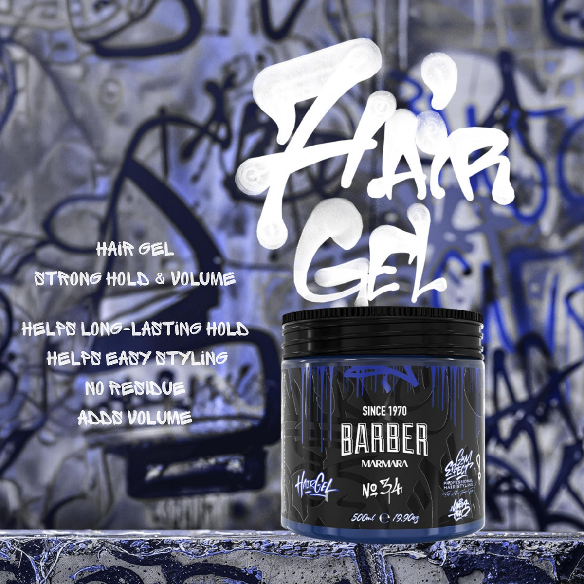 Barber Marmara- "barber Marmara No.34 Gel para Peinar el Cabello 500 Ml - Gel para el Cabello para Hombres - Fijación Fuerte - Sin Adherencia y sin Residuos