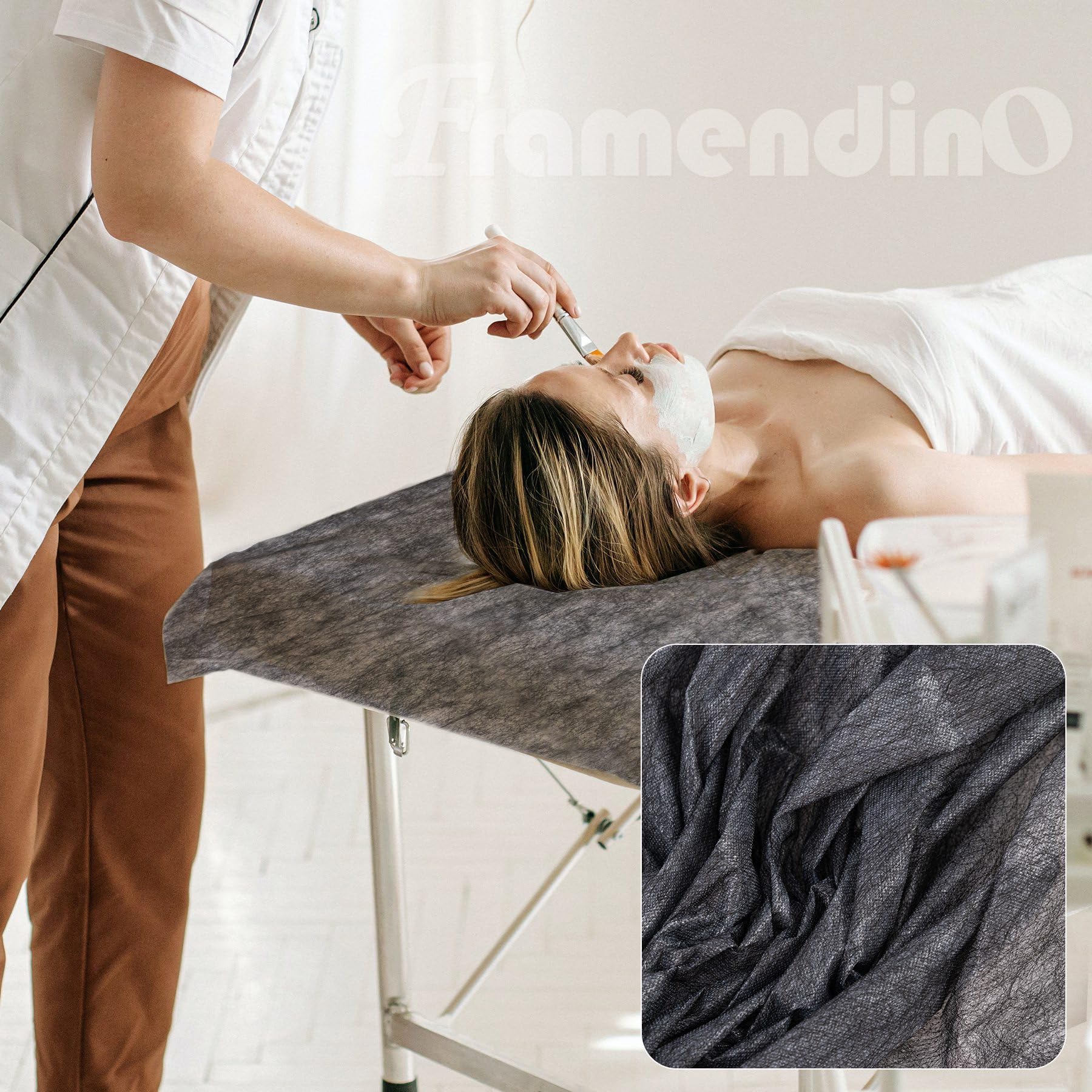 Framendino, paquete de 50 sábanas desechables de masaje negro, gris, impermeable, tela no tejida, transpirable, para silla de salón, hotel, camas de pestañas