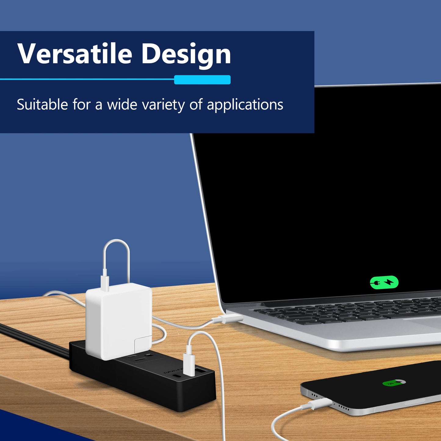 LIDER Extensor de Enchufe con 3 receptáculos, USB tipo A y 2 puertos USB tipo C, enchufe plano ultrafino con extensor de cable, regleta de 3 tomas, diseño en ángulo delgado, certificado UL, cable de