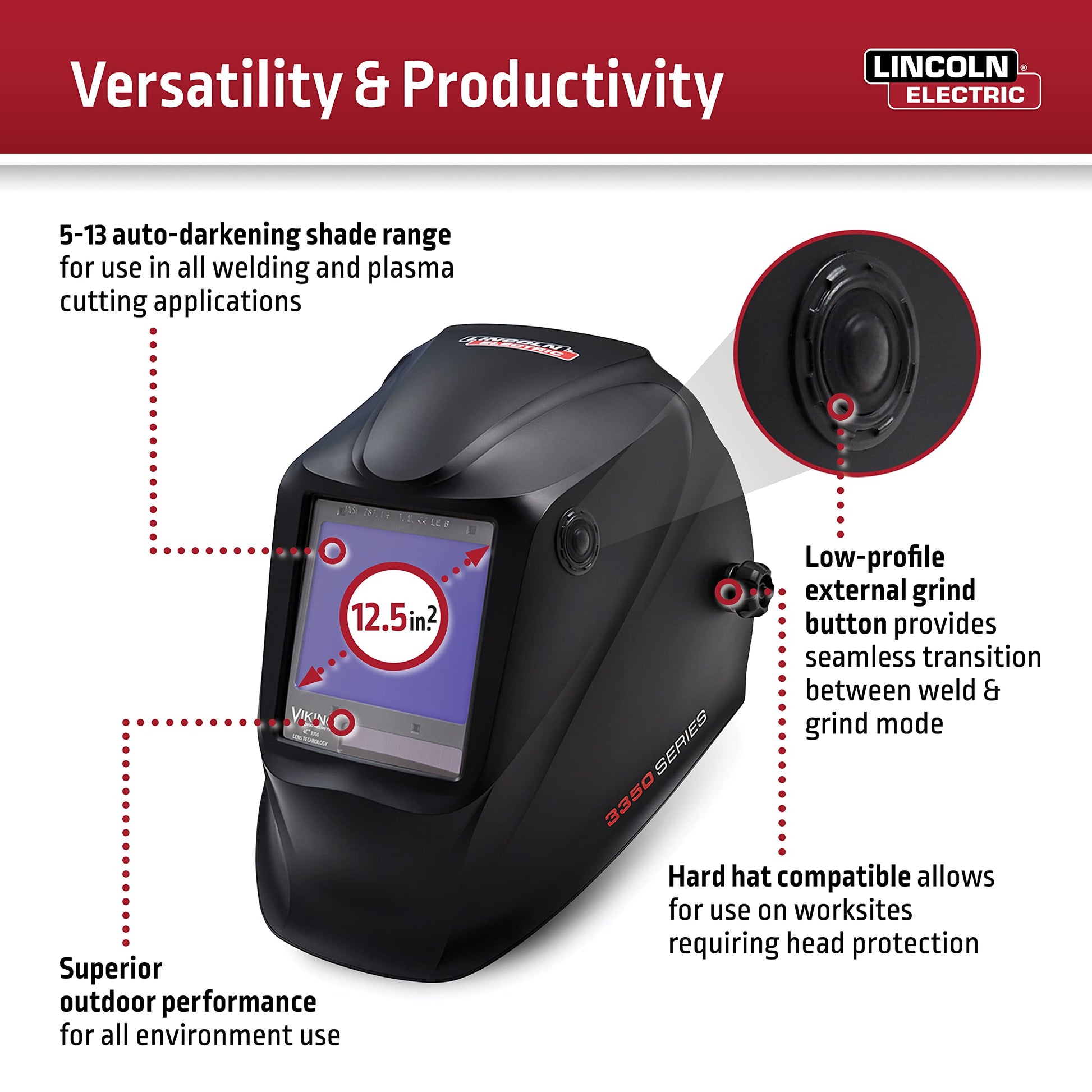 Lincoln Electric - Casco De Soldadura K3034-4 Viking 3350 Con Oscurecimiento Automático Con Tecnología De Lentes 4C, Negro, Extra Grande