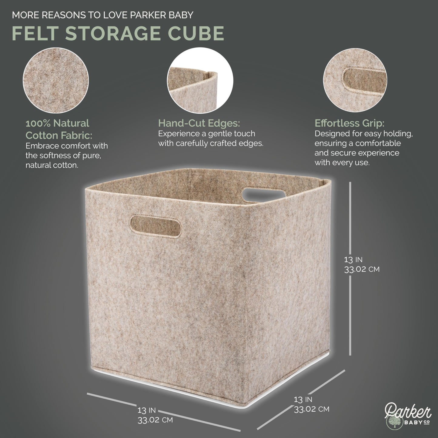 Parker - cubeta de almacenamiento plegable de fieltro para bebé, cubeta de almacenamiento de 13 pulgadas para organizador de cubos, organizadores de clóset y contenedor de juguetes de almacenamiento