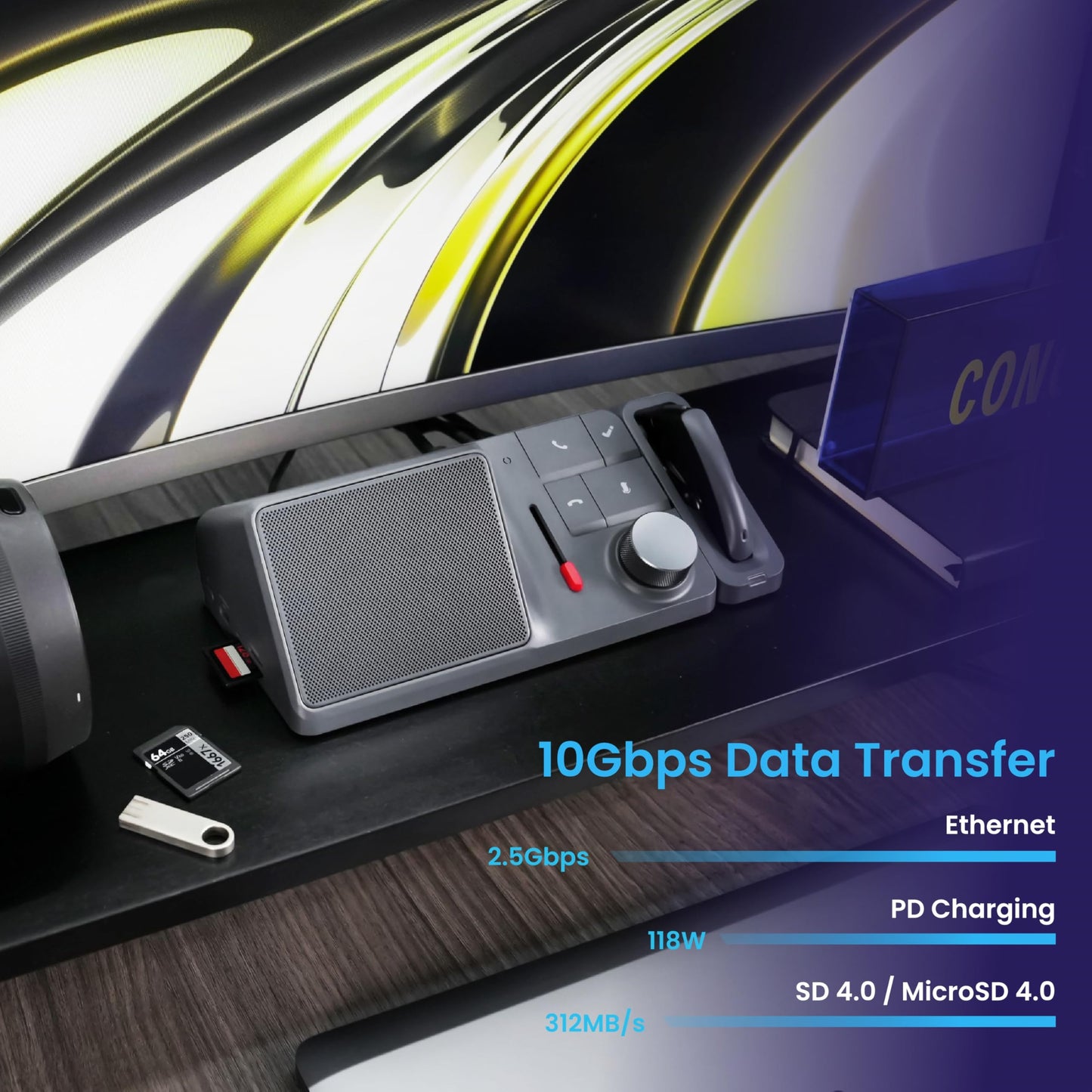 H1 Estación de acoplamiento USB C 11 en 1 con grabadora de voz AI, transcripción y resumen gratuitos, HDMI dual 4K a 60Hz, 118W PD, Ethernet de 2.5Gbps, transferencia rápida de datos de 10Gbps, lector