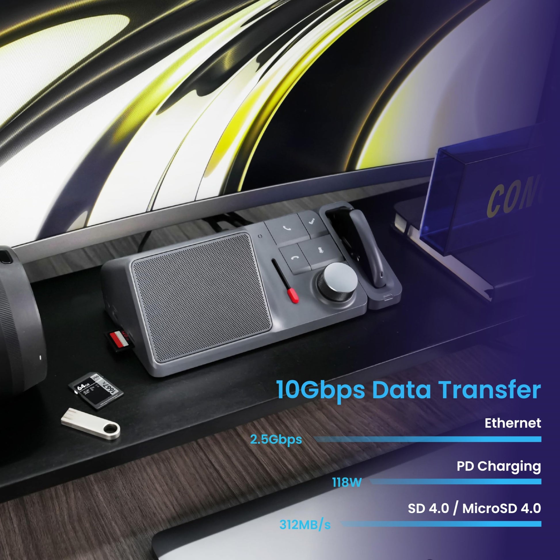 H1 Estación de acoplamiento USB C 11 en 1 con grabadora de voz AI, transcripción y resumen gratuitos, HDMI dual 4K a 60Hz, 118W PD, Ethernet de 2.5Gbps, transferencia rápida de datos de 10Gbps, lector