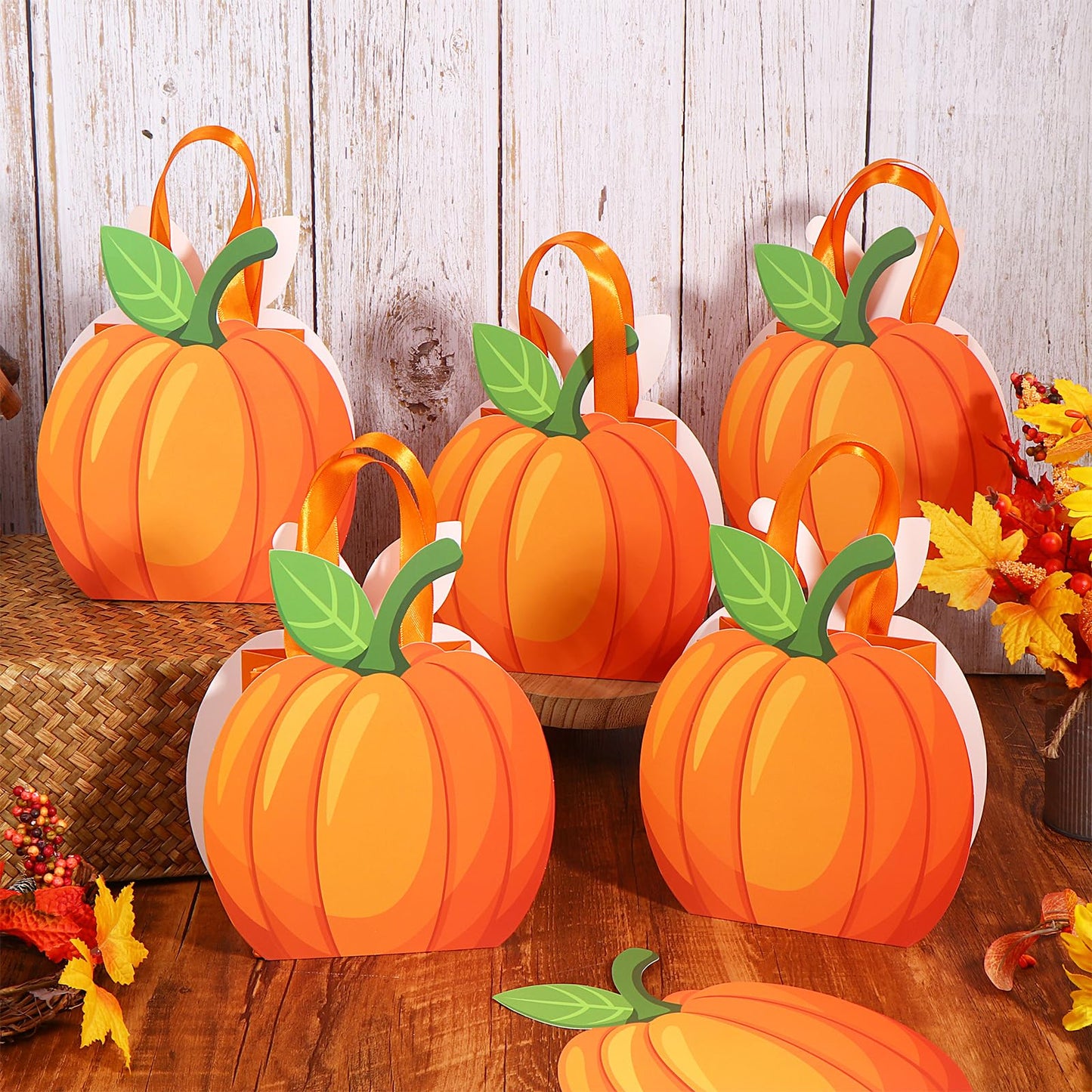 XEQWZVFR - Juego de 50 bolsas de regalo de papel de calabaza con asa, bolsas de dulces de otoño, bolsas de golosinas de caramelo, bolsa de regalo kraft para cosecha de otoño, Halloween, baby shower