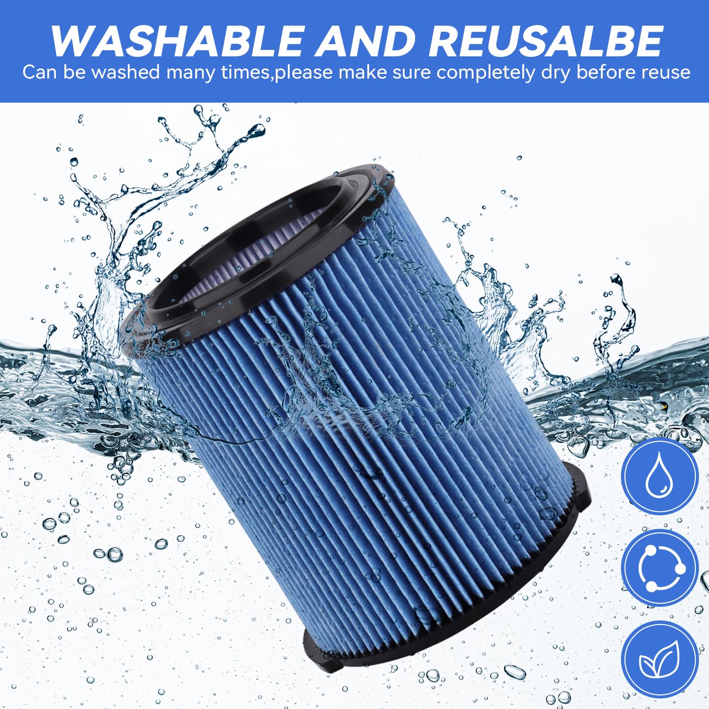 CMXZVBE38751 Filtro de repuesto para Craftsman CMXZVBE38751 Aspiradora de polvo fino y seco, apto para aspiradora de tienda de 5 a 20 galones, paquete de 2