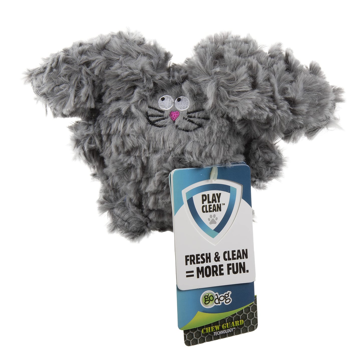 goDog PlayClean - Juguete de Peluche chirriante para Perro con aceites Esenciales Que eliminan el Olor, tecnología de protección para Masticar, Gris, pequeño