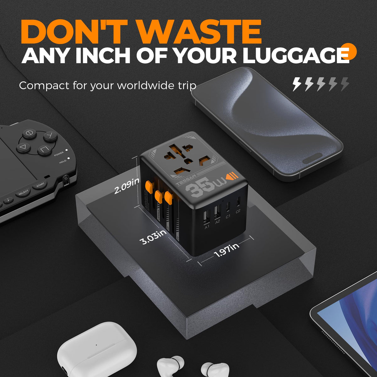 Adaptador Universal de Viaje TESSAN Europeo 35W