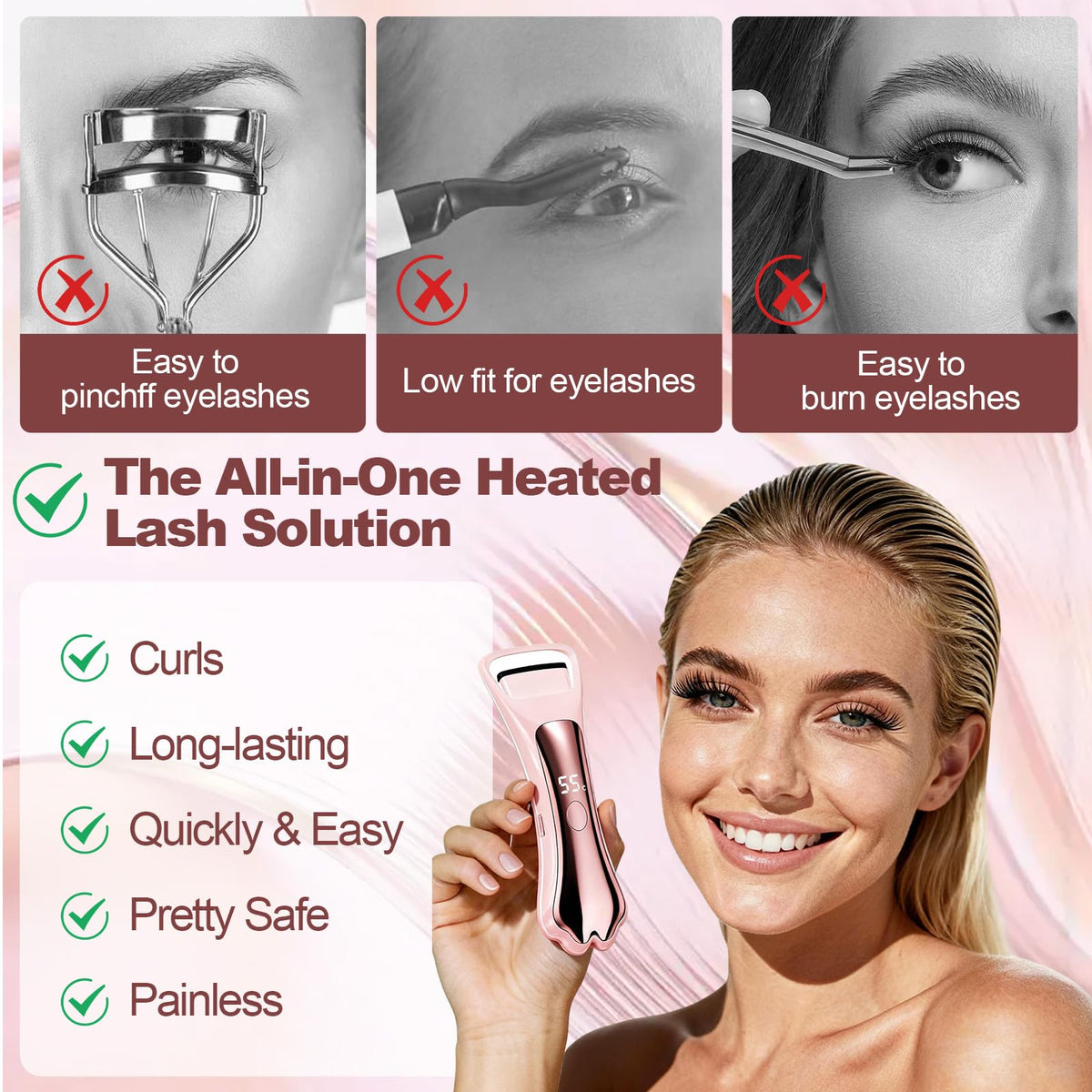 ZNJAVX Heated Eyelash Curler Fast Heat Up in 10s - Rechargeable Electric Eyelash Curler for20h Long Lasting Curls - Safe Anti-Burn Lash Curler Elevate