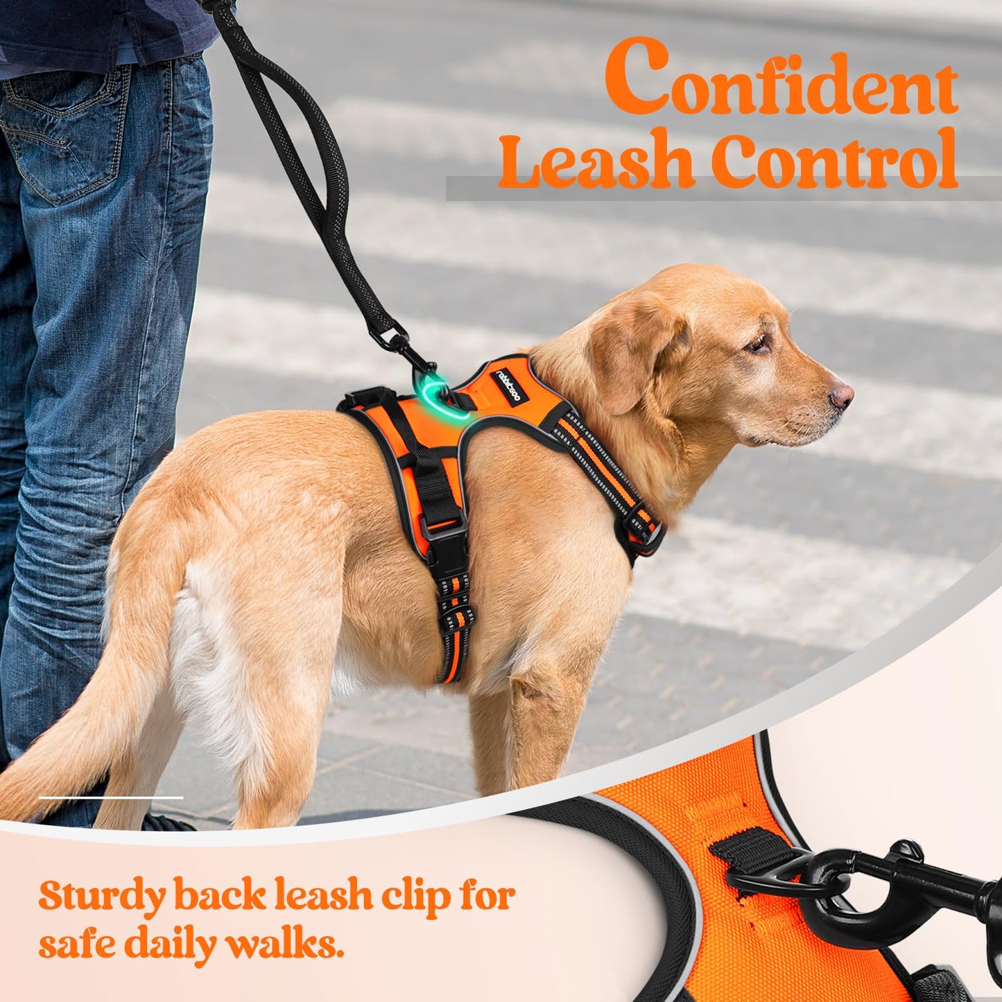 Arnés para Perro Rabbitgoo Naranja con Líneas Reflectantes y Chaleco Acolchado Ajustable para Adiestramiento y Correr Tamaño Mediano