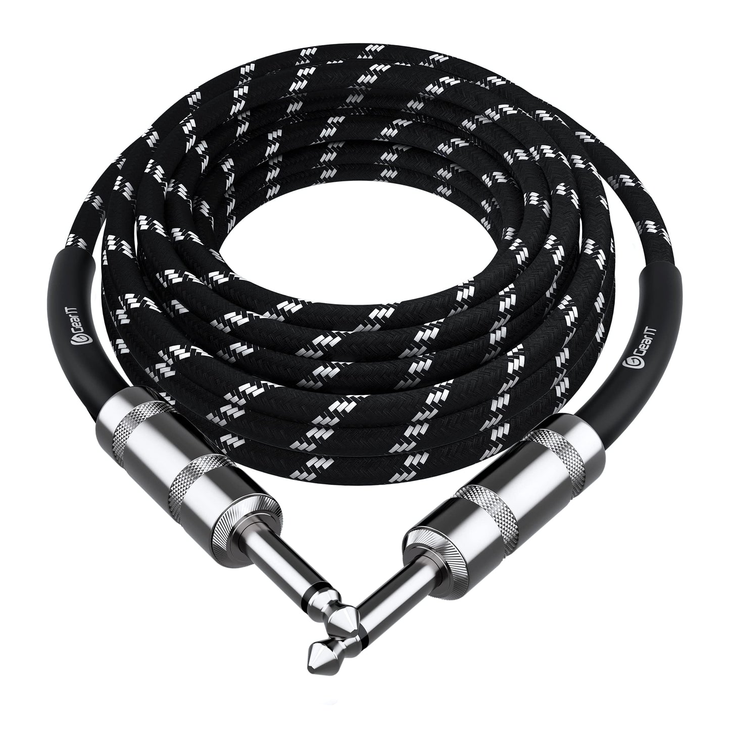 GEARit - Cable de audio para instrumento (20 pies) de 1/4 pulgadas a 1/4 pulgadas recto macho a macho para cable AMP, bajo y guitarra eléctrica, color negro y blanco