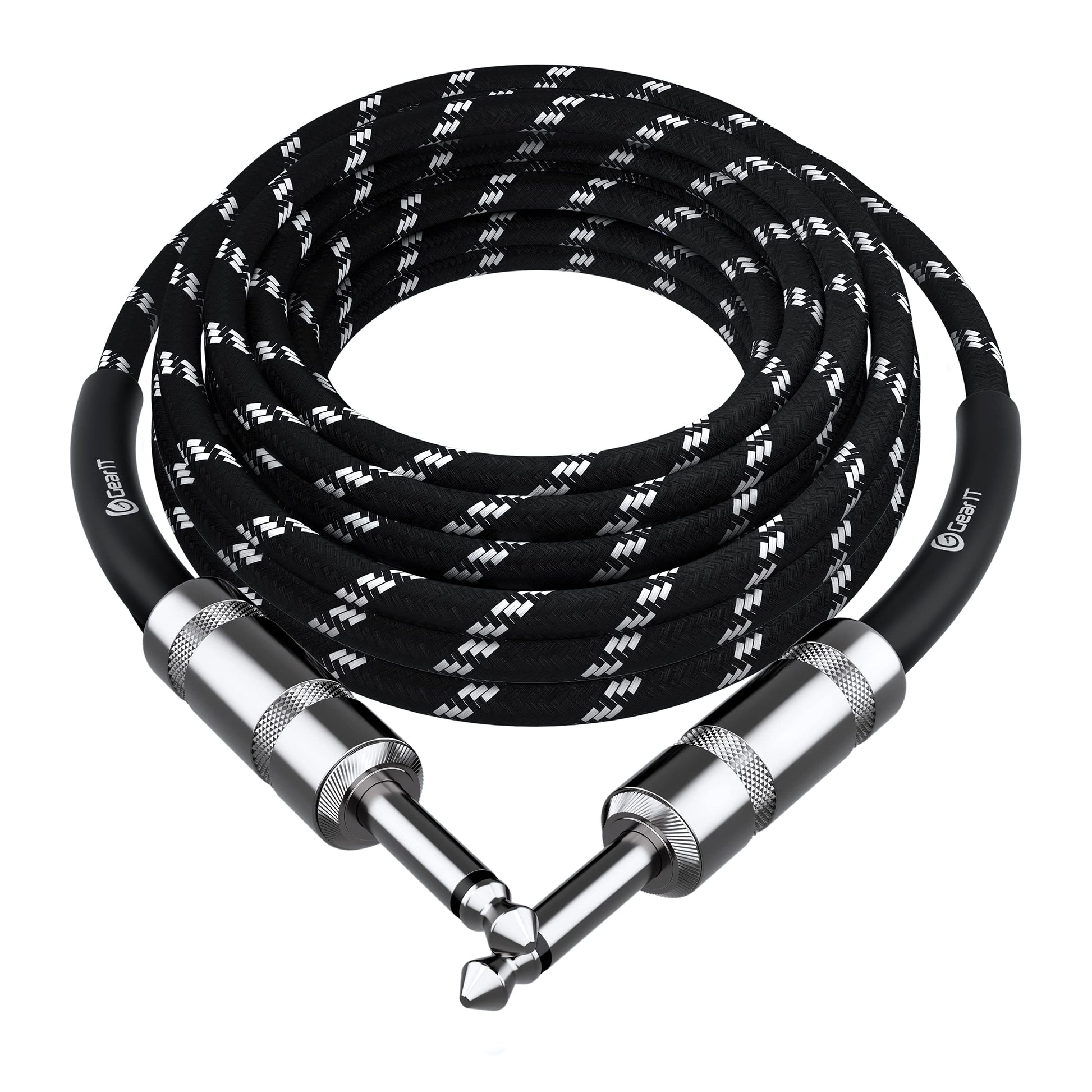 GEARit - Cable de audio para instrumento (20 pies) de 1/4 pulgadas a 1/4 pulgadas recto macho a macho para cable AMP, bajo y guitarra eléctrica, color negro y blanco