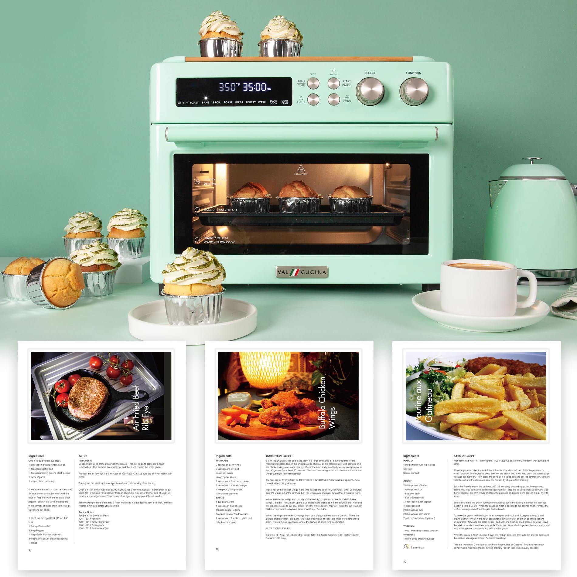 Freidora de Aire VAL CUCINA Retro Infrarroja con Horno de Convección Extragrande para Encimera 10 en 1