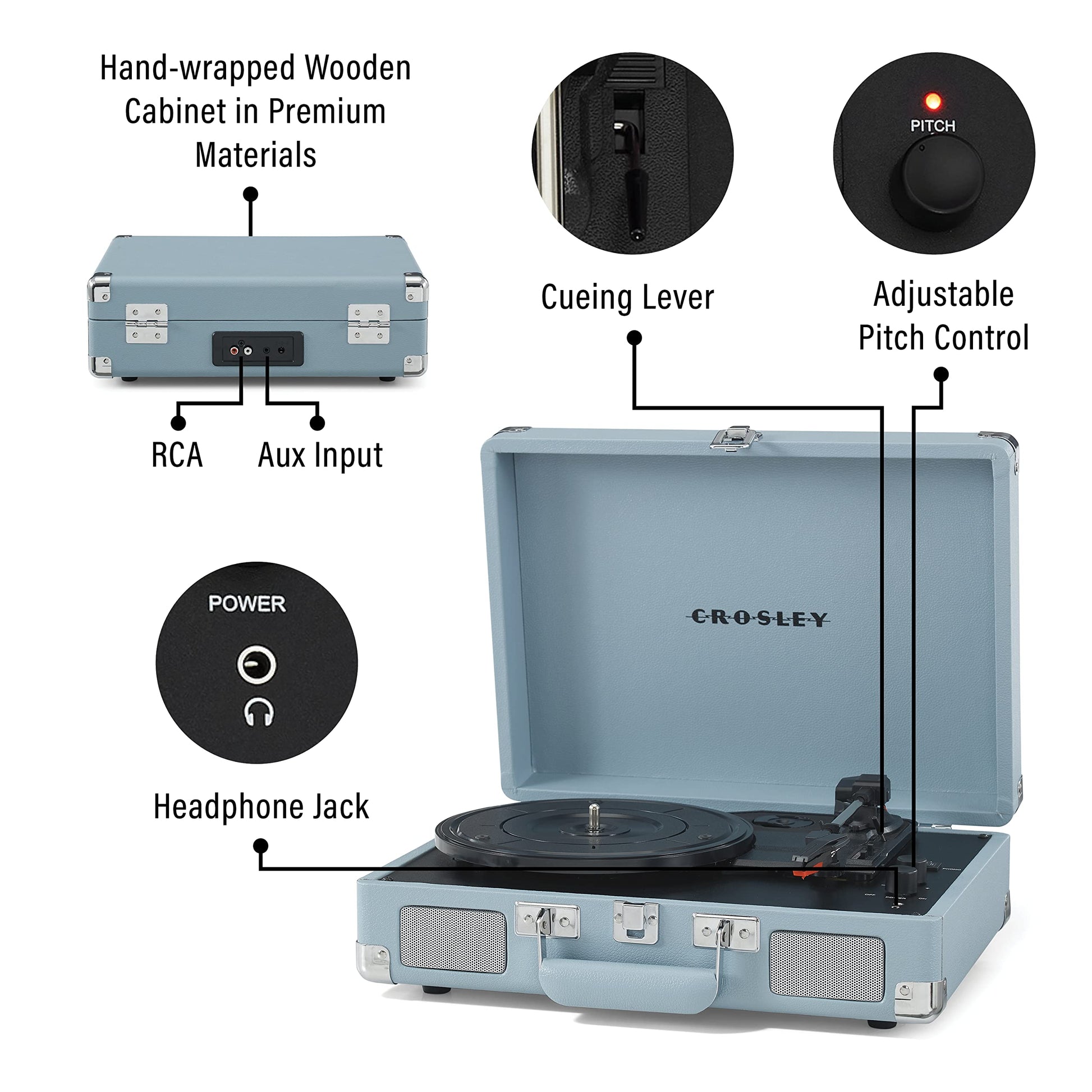 Crosley CR8005F-TN Cruiser Plus - Tocadiscos de Vinilo con Bluetooth de 3 velocidades, turmalina