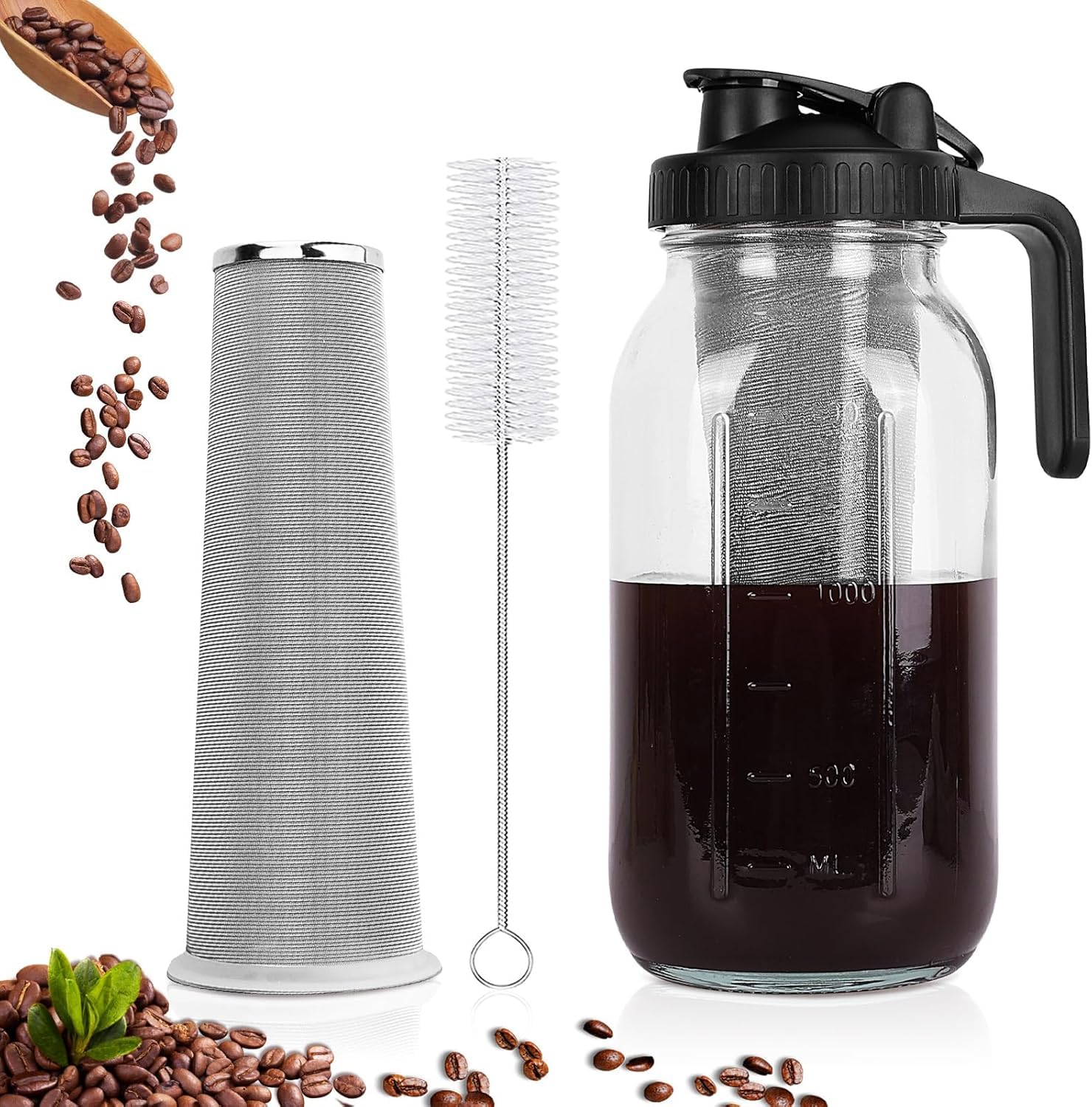 Cafetera U Chef Vidrio Resistente Hermética con Filtro de Acero Inoxidable para Café Cold Brew 1.9 Litros