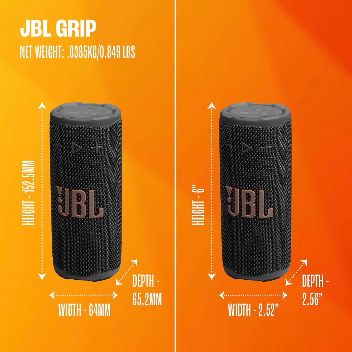 JBL Grip - Altavoz Bluetooth Compacto con Sonido Bold JBL Pro y luz Ambiental, hasta 14 Horas de Tiempo de reproducción, Agua, Polvo y Gotas (IP68) y conexión multiparlante con Auracast (Negro)
