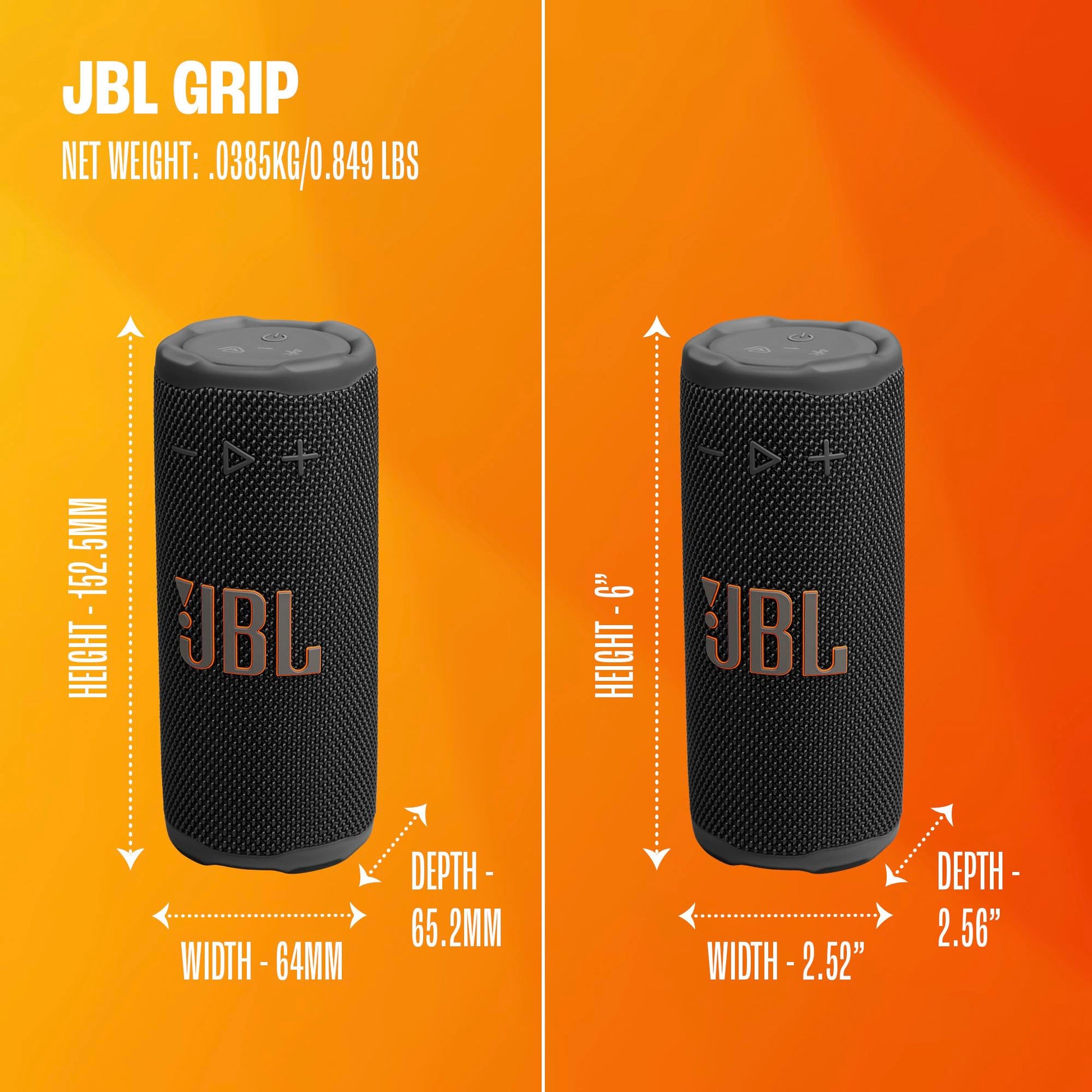 JBL Grip - Altavoz Bluetooth Compacto con Sonido Bold JBL Pro y luz Ambiental, hasta 14 Horas de Tiempo de reproducción, Agua, Polvo y Gotas (IP68) y conexión multiparlante con Auracast (Negro)