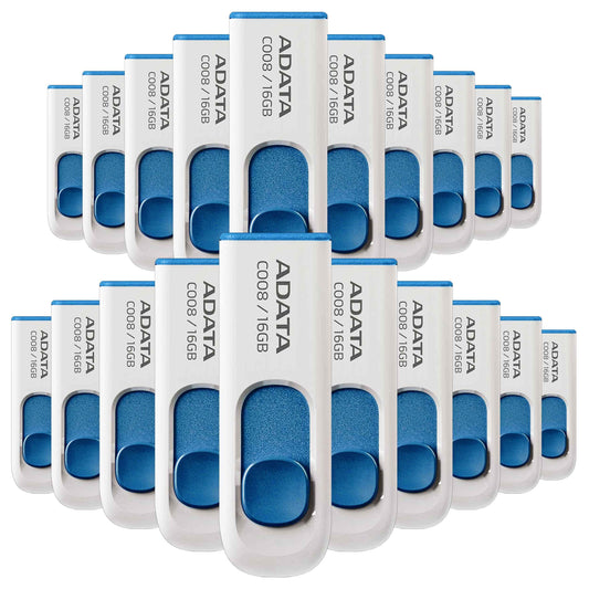 Memoria USB ADATA Blanco Azul Kit 20 Piezas Diseño Deslizable Elegante