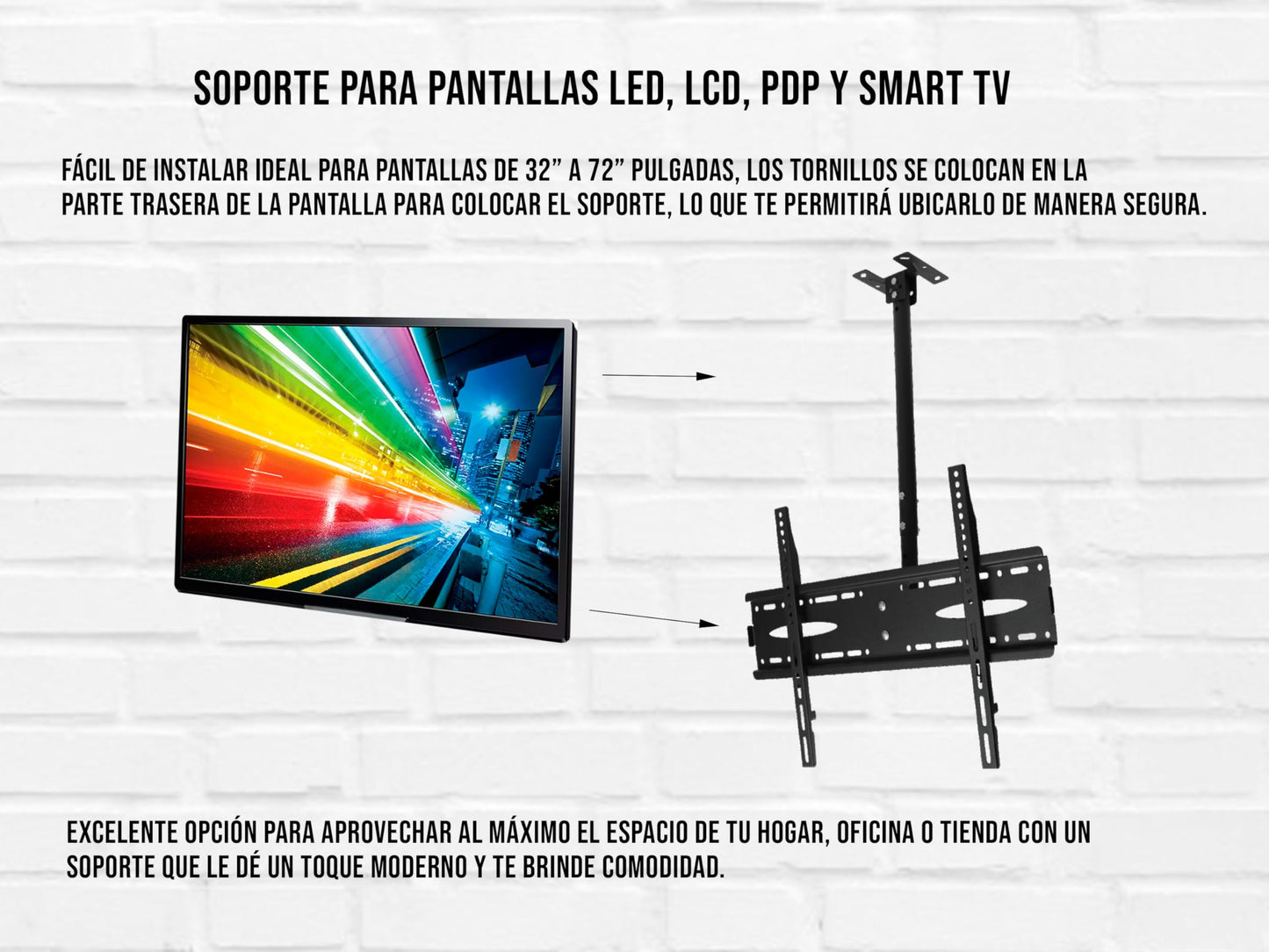 CONTROL EXPERT Soporte para Pantalla de Techo 32 A 72 Pulgadas Movible Soporta hasta 45 Kg