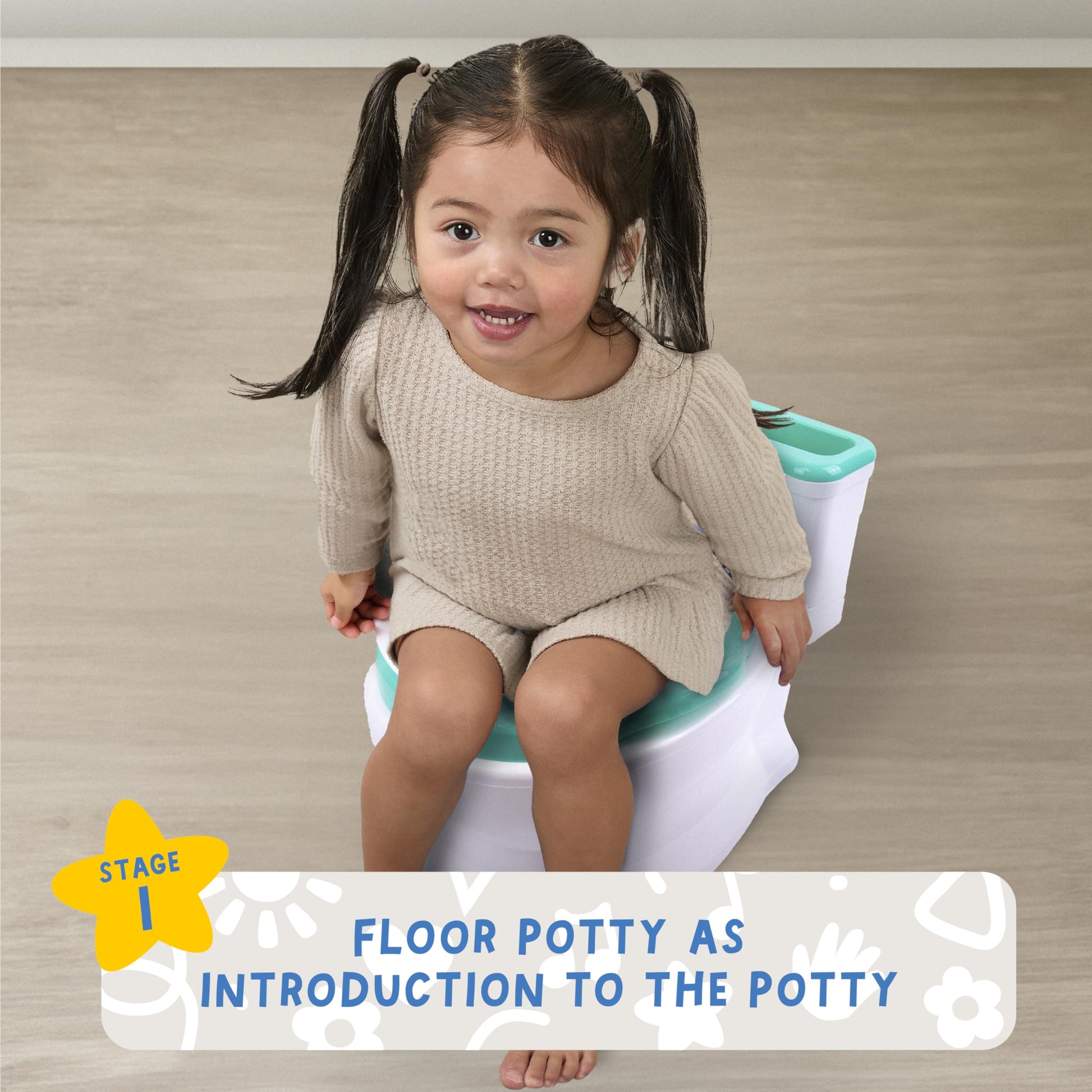 Ms. Rachel 2 en 1 Playtime Floor Potty Trainer con sonido, entrenamiento de etapa 1, asiento extraíble para entrenamiento de etapa 2, 6 sonidos y música de la Sra. Rachel - Almacenamiento - Piezas