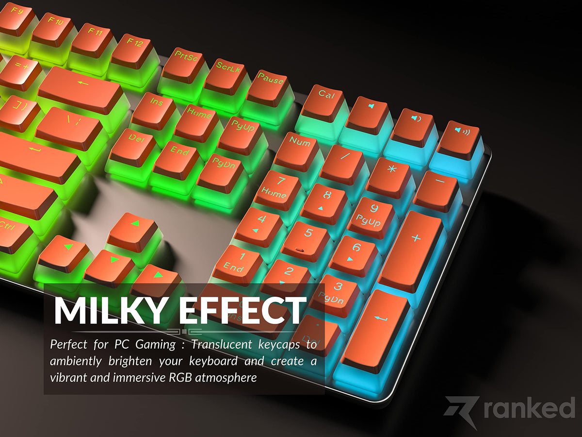 Teclas PBT Ranked Coral Diseño Translúcido ANSI e ISO Perfil OEM para Teclado Mecánico RGB