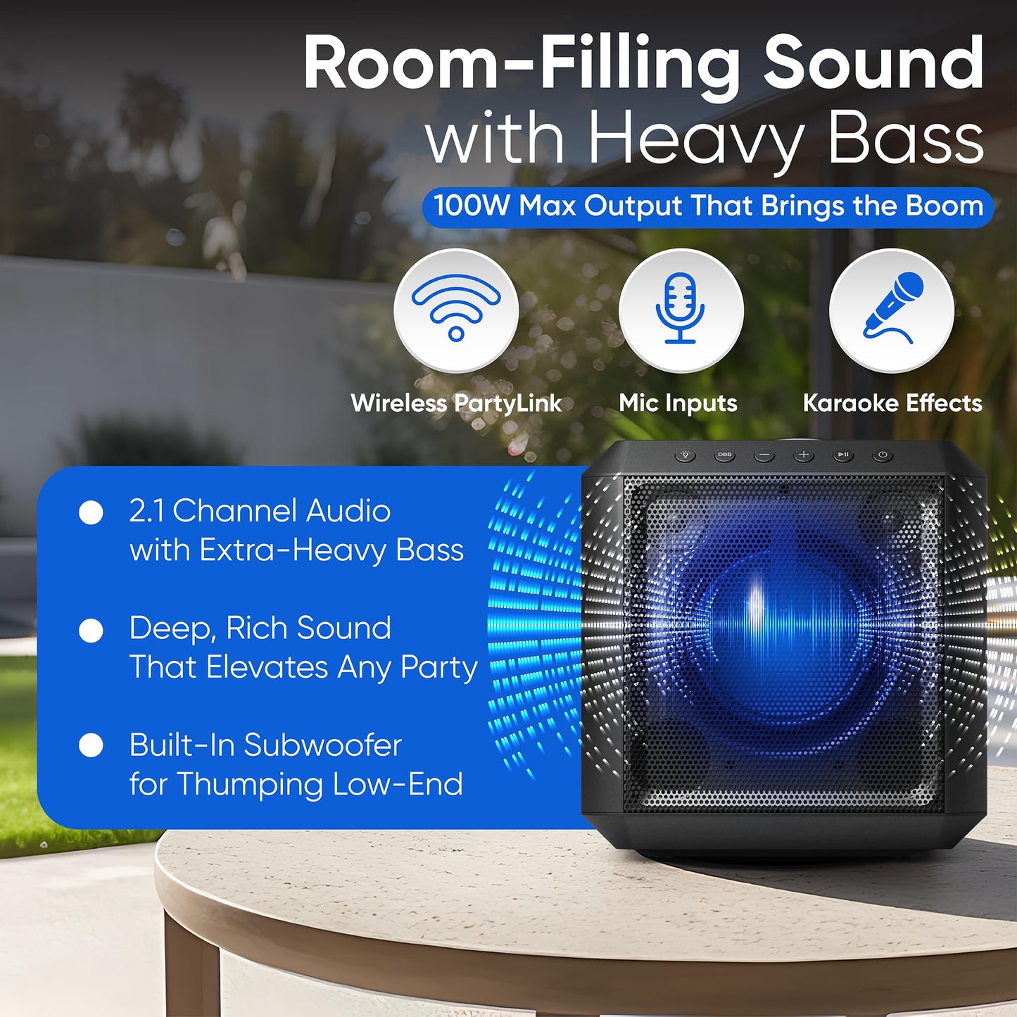 Philips X4207 Altavoz Bluetooth para Fiesta, Altavoz inalámbrico de 100 W con Sonido Potente y Graves Profundos, soporta USB/AUX/TWS, Entrada de micrófono y Luces Vibrantes para Fiesta para una