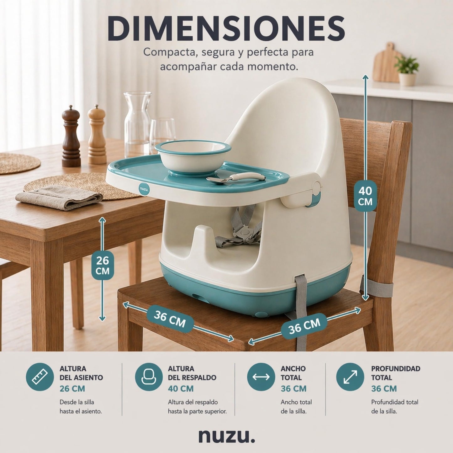 NUZU Periquera para Bebe 3 en 1 | Silla para Bebe Comer Multifuncional con Seguridad y Estilo | Versatilidad en Espacios Reducidos | Asiento Elevador Ajustable para Bebes 6 meses a 4 Años. (Azul)