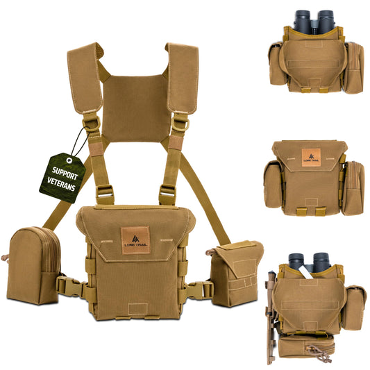 Lone Trail - Arnés binocular impermeable para el pecho – Arnés bino ligero con bolsa de telémetro, funda binocular arnés de pecho con cierre magnético silencioso, sistema MOLLE equipo de caza para