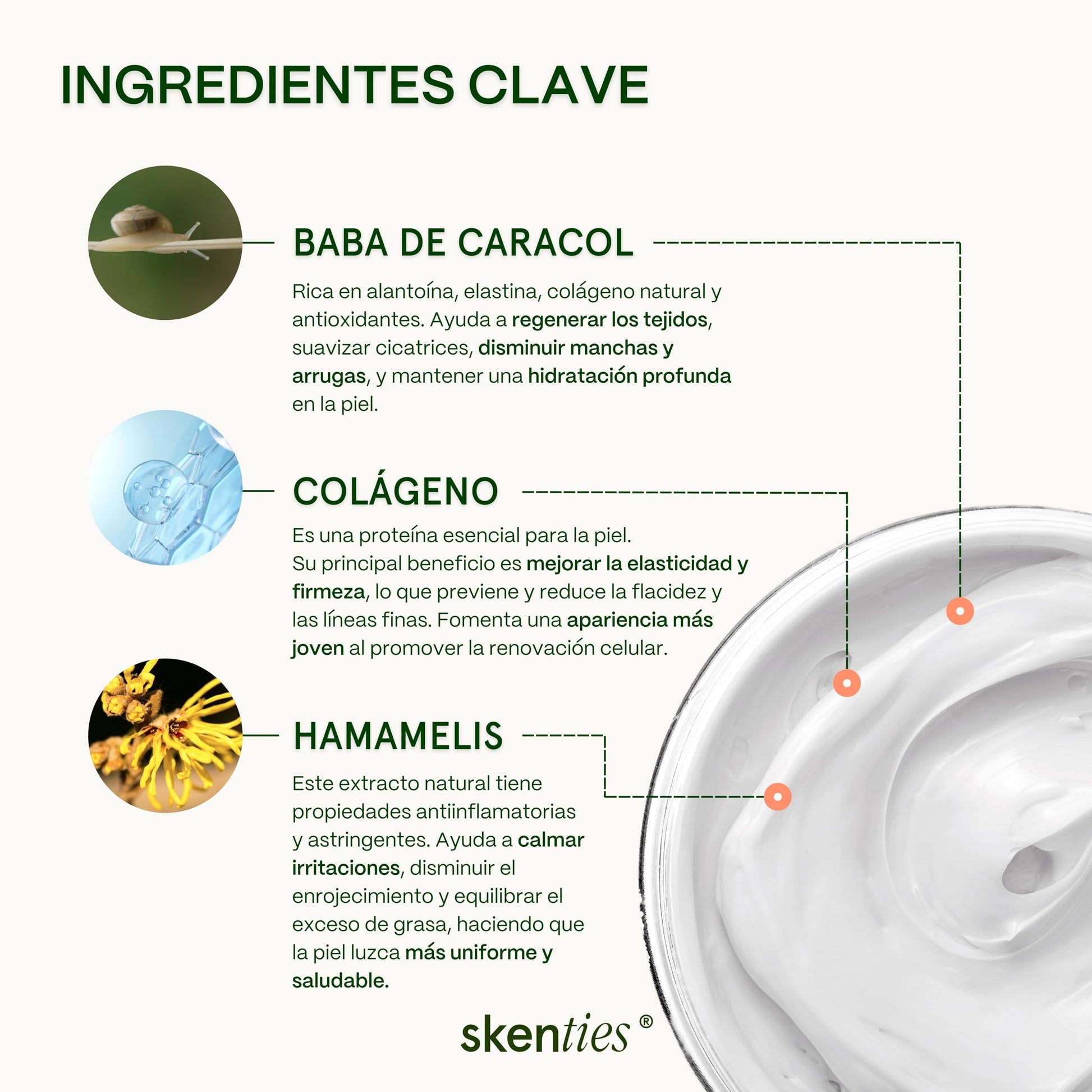 Skenties Crema Facial Baba de Caracol y Colágeno 125g - Antiarrugas, Antimanchas e Hidratante con Hamamelis - Repara y Protege FPS 25 - Skincare para Todo Tipo de Piel Mujer y Hombre