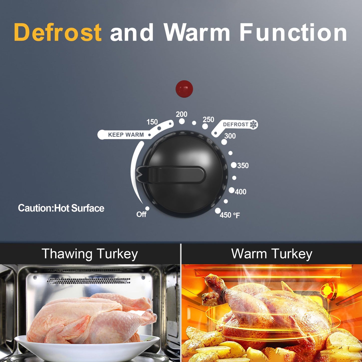 Horno tostador eléctrico de 26 cuartos Kiss the Water, con tapa visible y autohilado, función de descongelación caliente, temperatura ajustable, estante extraíble para sartén, acero inoxidable