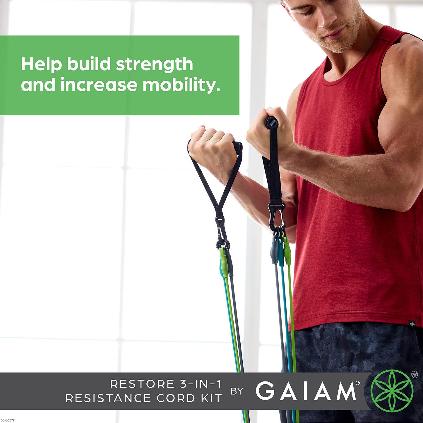Gaiam - Kit de Banda de Resistencia 3 en 1 con Asas de Agarre cómodo y Bandas de Fuerza Intercambiables para Entrenamiento de Alta Intensidad