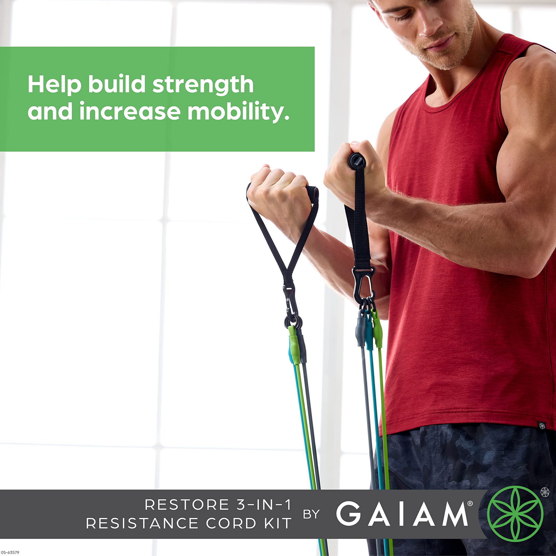 Gaiam - Kit de Banda de Resistencia 3 en 1 con Asas de Agarre cómodo y Bandas de Fuerza Intercambiables para Entrenamiento de Alta Intensidad
