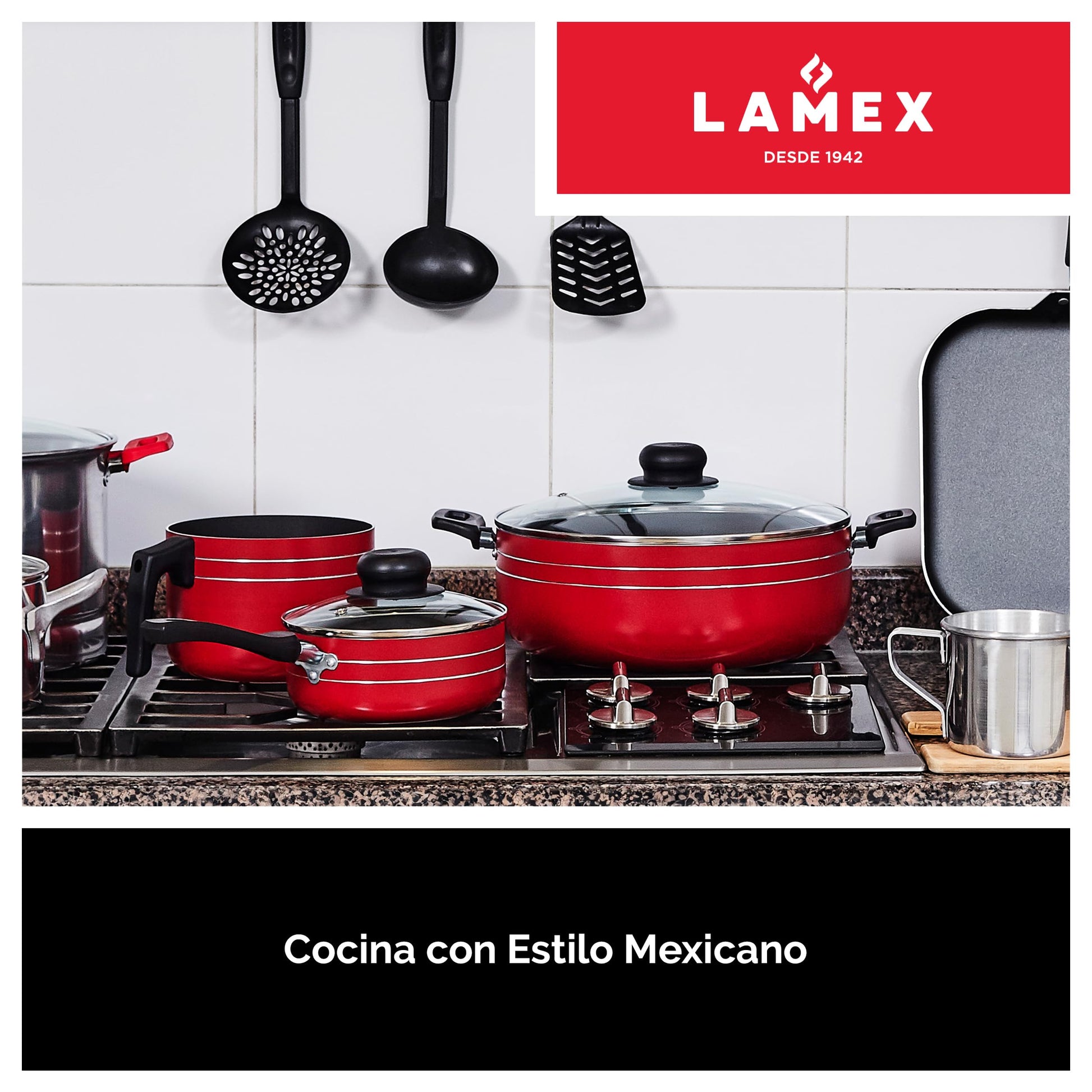 LAMEX | Charola Texas Grill Antiadherente - 4mm de Espesor | Bateria de Cocina - Utensillos de Cocina | Charolas para Hornear - Ideal para tu Hogar & Cocina Integral | Resistente Asas de Aluminio
