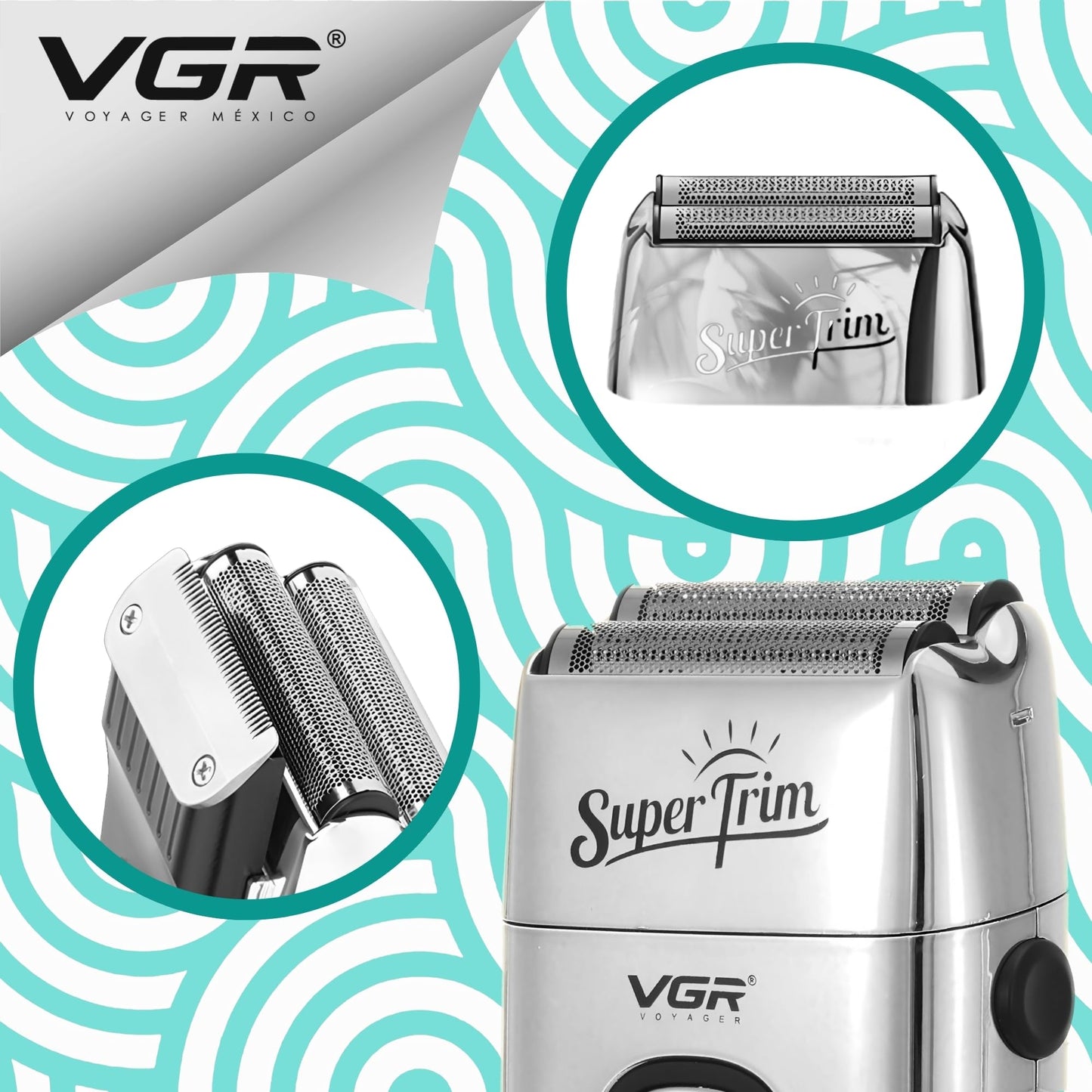 Rasuradora para Hombre Shaver Trimmer VGR V-332, Profesional, Maquina para Cortar Cabello, Barba y Patillas Inalámbrica, Recargable (Plateado)