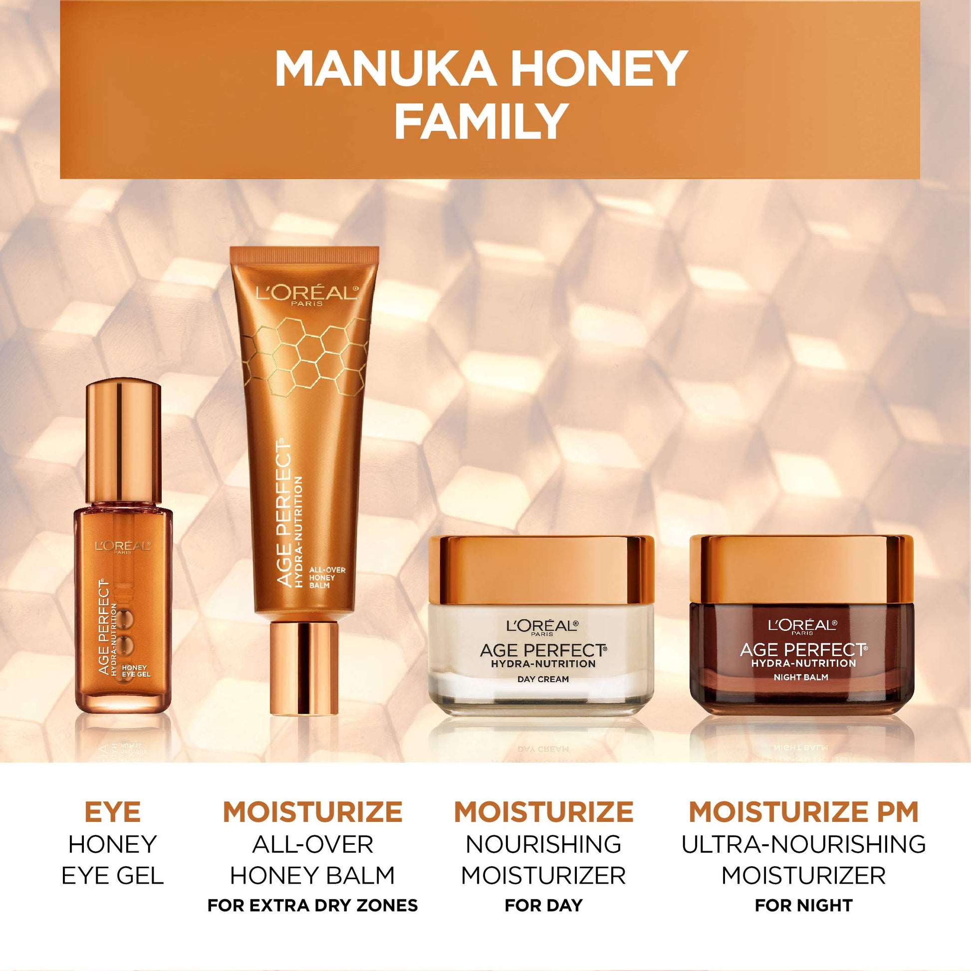 Face Moisturizer by L’Oreal Paris, Age Perfect Hydra-Nutrition Day Cream with Manuka Honey Extract and Nurturing Oils, Anti-Aging Cream to Firm and Improve Elasticity on Dry Skin, Paraben Free, 1.7 oz