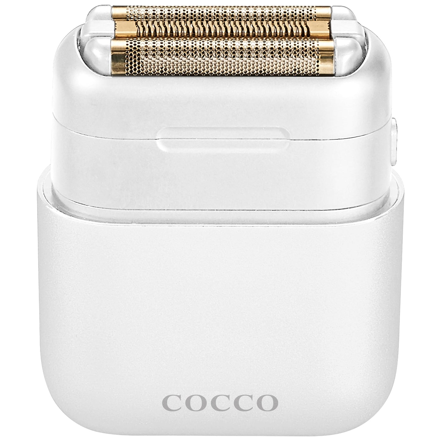 Cocco Afeitadora Impacto, Triple Hoja Dorada Higiénica, para Uso en Seco y Húmedo, Cabezal Magnético Reemplazable, Acelerador Inteligente, 90 Min de Autonomía, Blanca