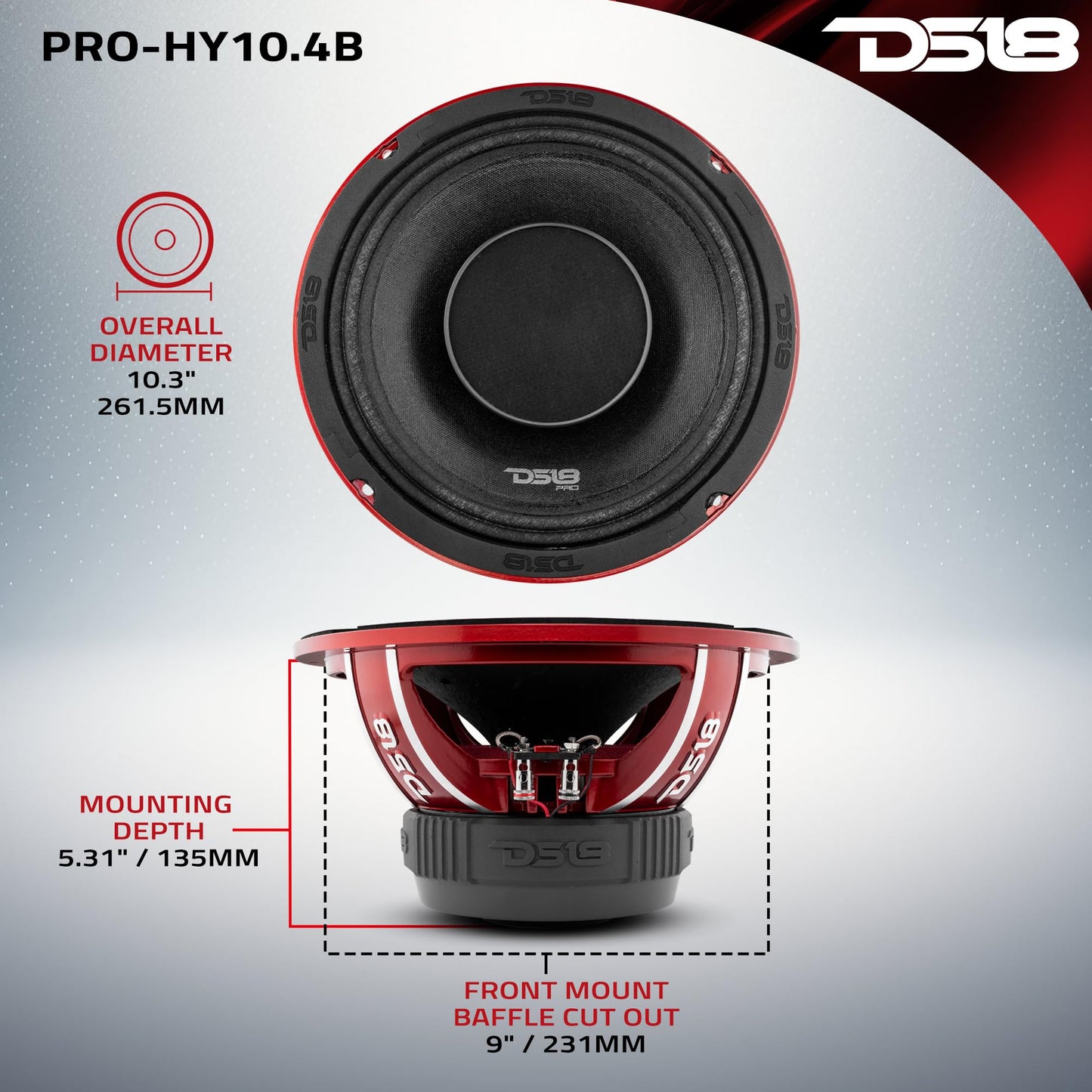 DS18 PRO-HY10.4B - Altavoz híbrido de rango medio resistente al agua de 10 pulgadas con driver integrado de 700 W de potencia máxima de 4 ohmios, rango medio de 10 pulgadas con bocina de driver de