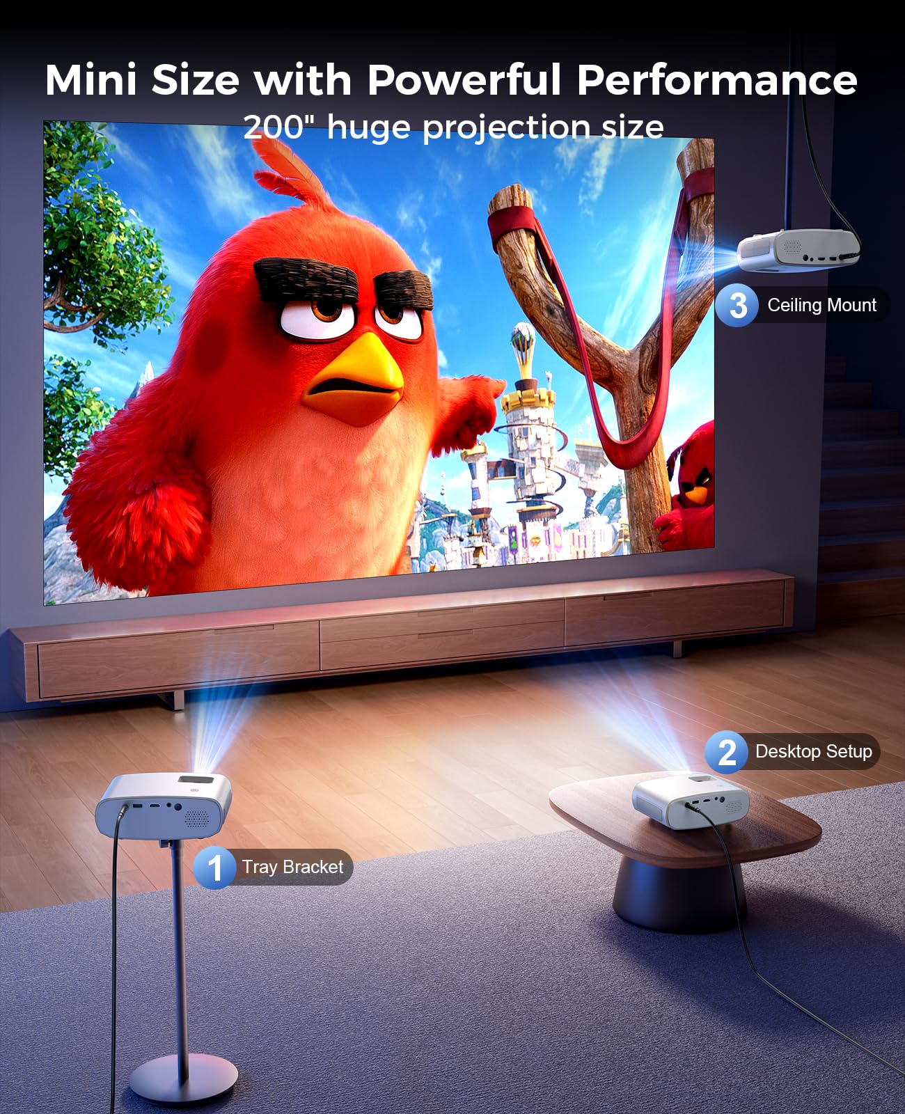 ELEPHAS - Mini proyector para iPhone, proyector HD 1080P actualizado 2024, proyector portátil 8000L con trípode, proyector de película Compatible con Android/iOS/Windows/TV Stick/HDMI/USB