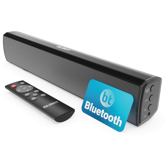 Majority Bowfell - Barra de sonido pequeña para TV con Bluetooth, RCA, USB, Opt, conexión AUX, mini sistema de sonido/audio para altavoces de TV/cine en casa, juegos, proyectores, 50 W, 15 pulgadas